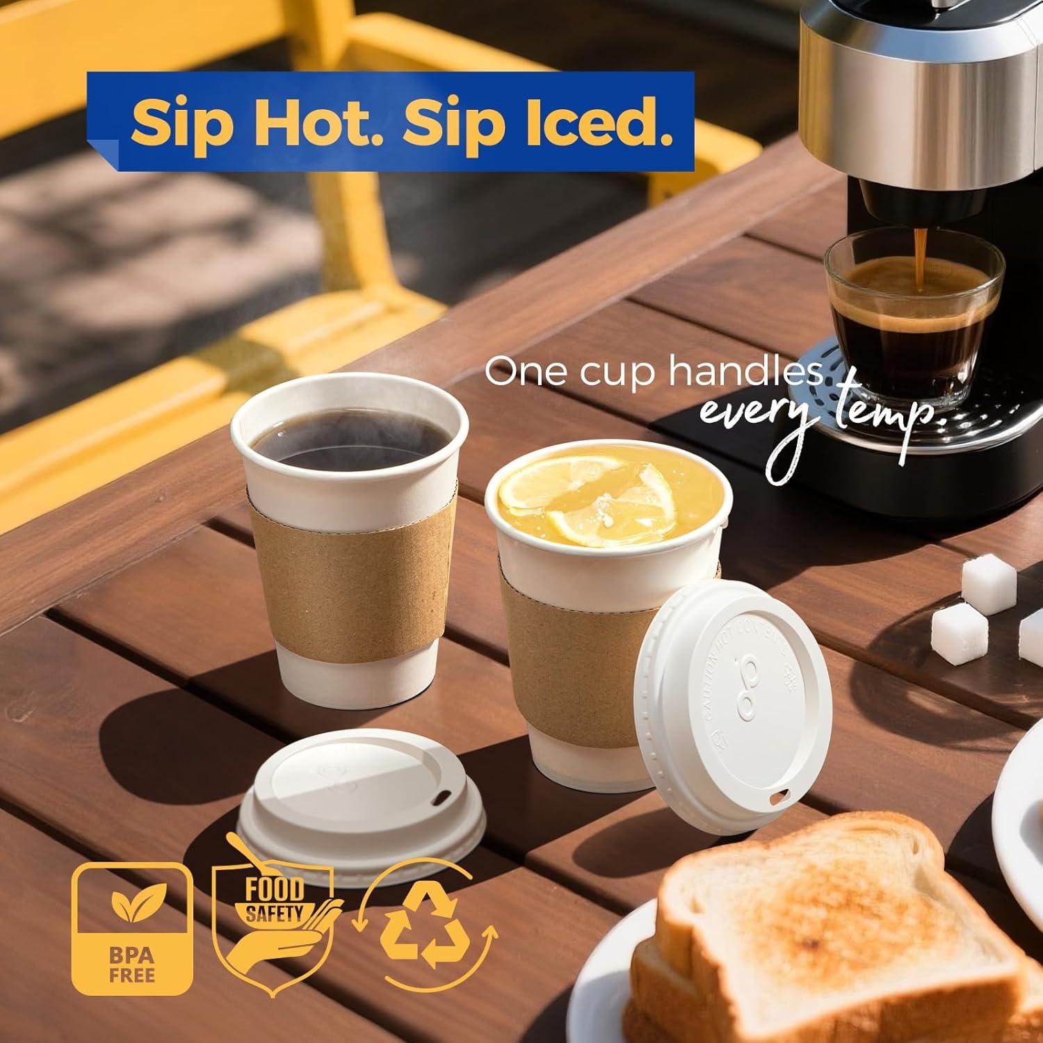 FAST APPLIANCES LLC Paper Cups,Cups,Disposable Cups 100 Pack 12 Oz Leak-Proof Coffee Cups With Lids And Sleeves Disposable Paper To Go Hot Coffee Cups For Home, Business, Office, Cafes And Parties