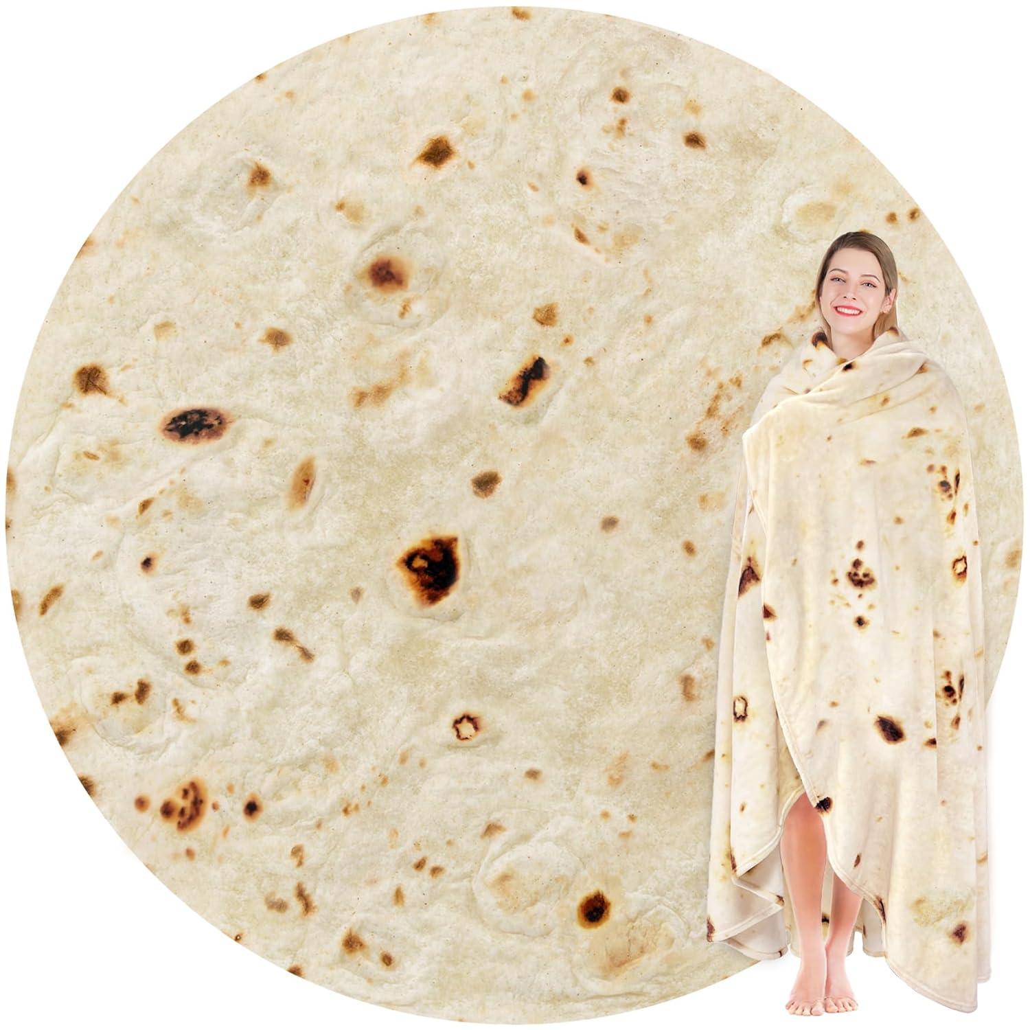 Jorbest Burritos Tortilla Throw Blanket Birthday Gifts for Adult and Kids, Giant Tortilla Food Blanket Funny Gifts for Mom Dad Women Men Teen, 285 GSM Soft Flannel Taco Blanket (Yellow, 71 inches)