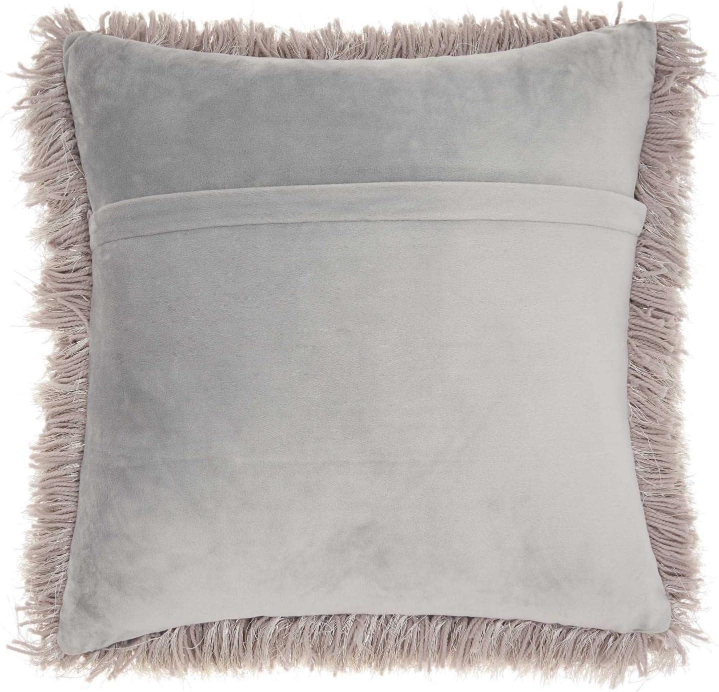 Nourison Yarn Shimmer Shag Decorative Throw Pillow, 20" x 20", Light Grey