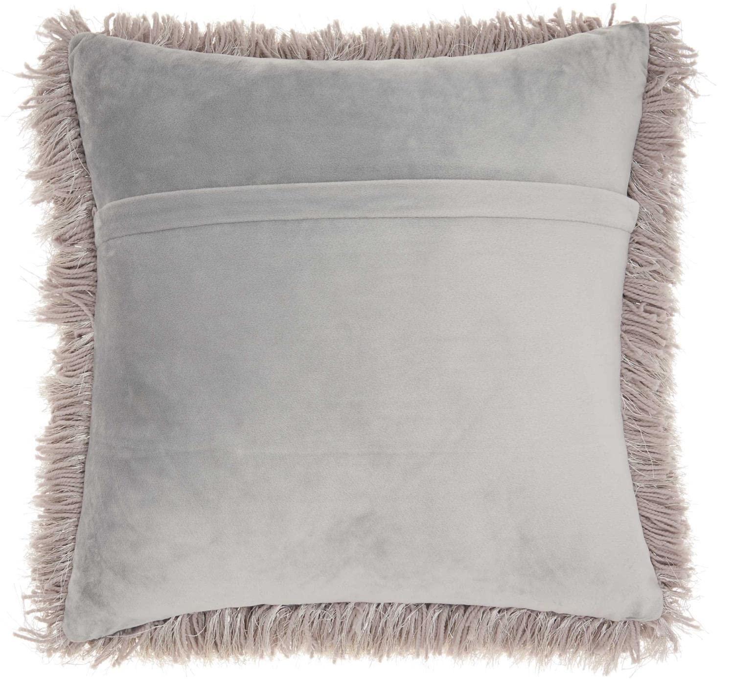 Nourison Yarn Shimmer Shag Decorative Throw Pillow, 20" x 20", Light Grey