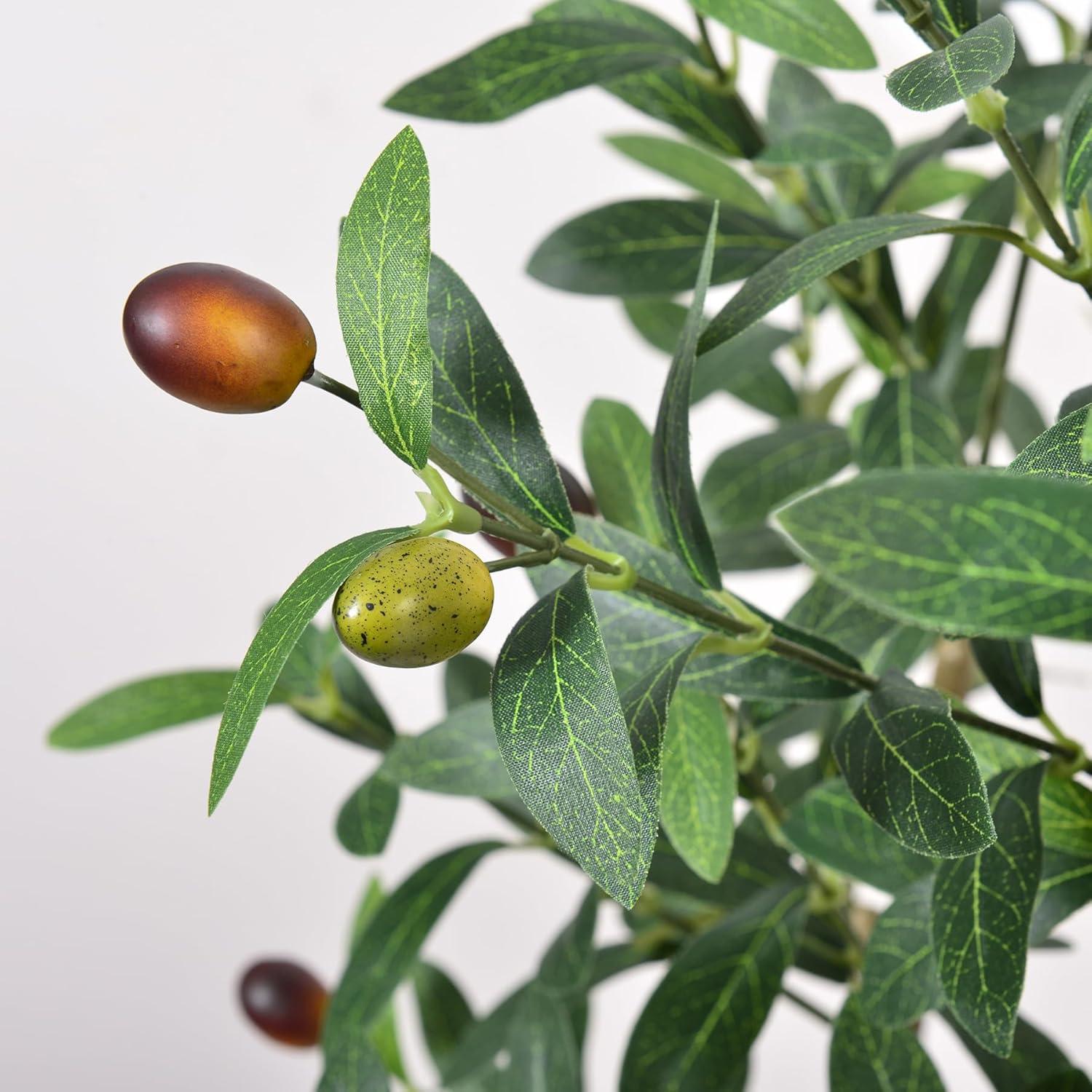 6FT Tall Artificial Olive Tree with Realistic Trunk and Leaves in White Pot