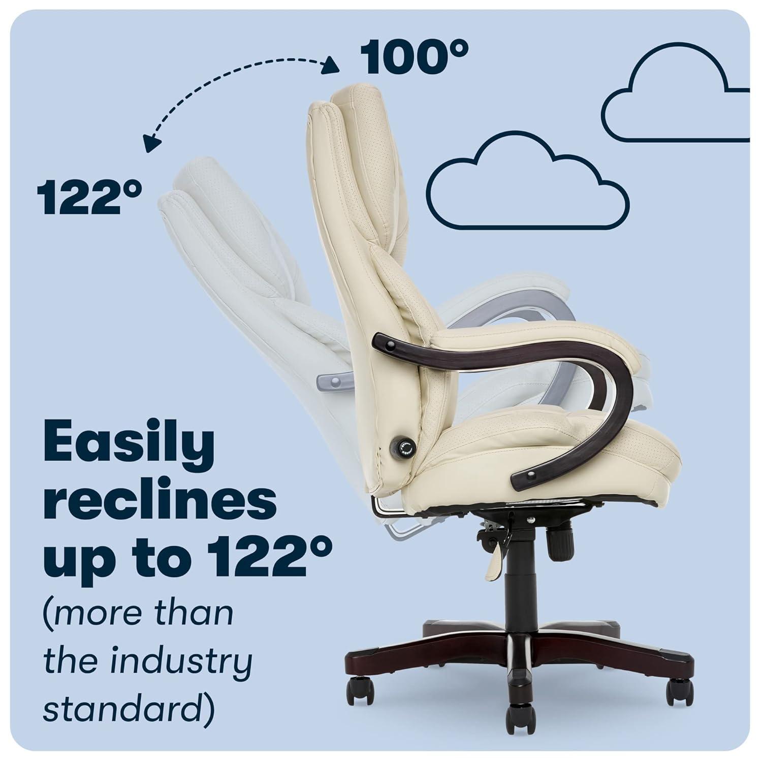 Big and Tall Executive Office Chair - Serta: Lumbar Support, Leather, Wood Finish