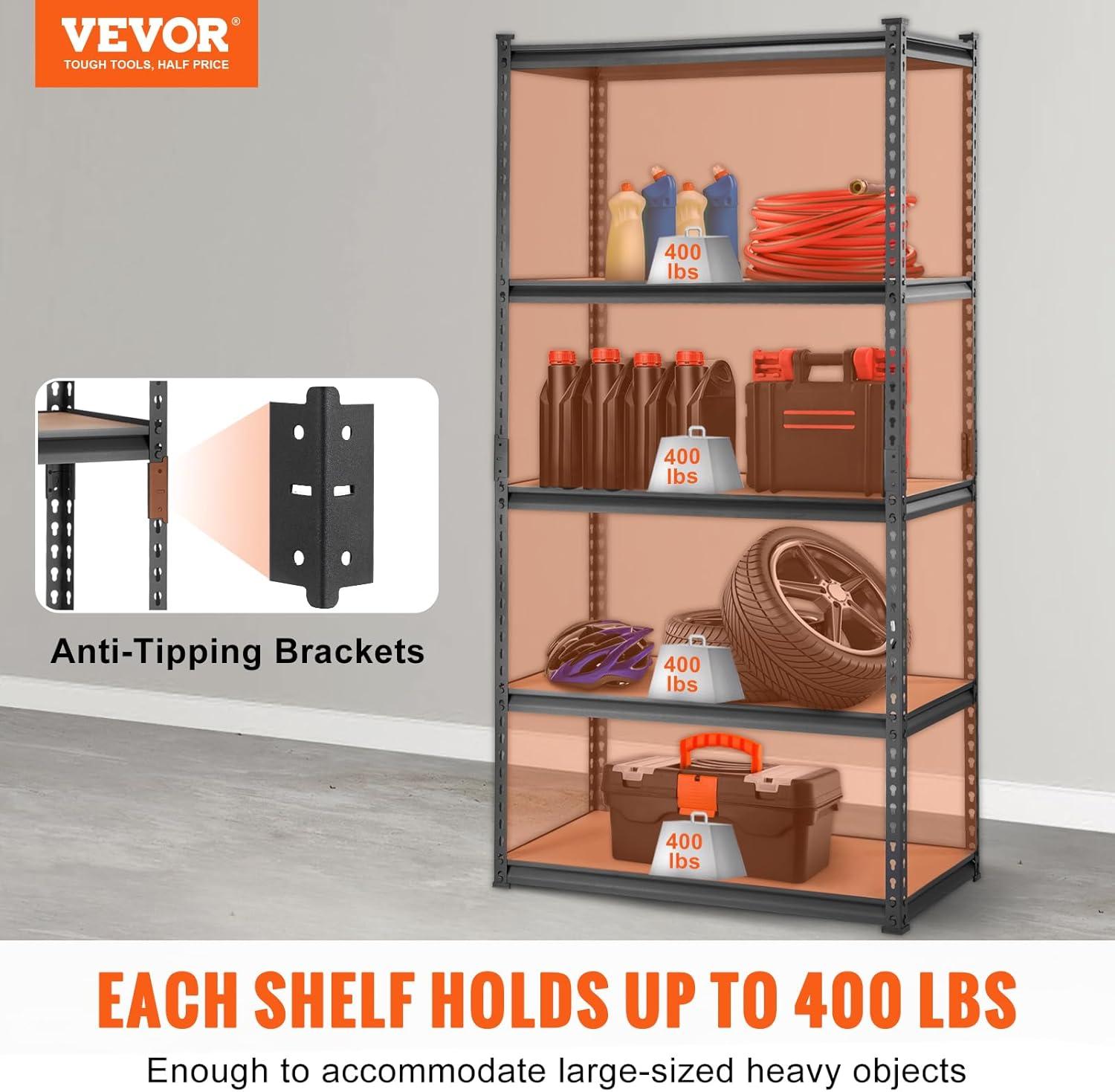 VEVOR Storage Shelving Unit, 5-Tier Adjustable 2000 lbs Capacity Heavy Duty Garage Shelves 36" L x 18" W x 72" H