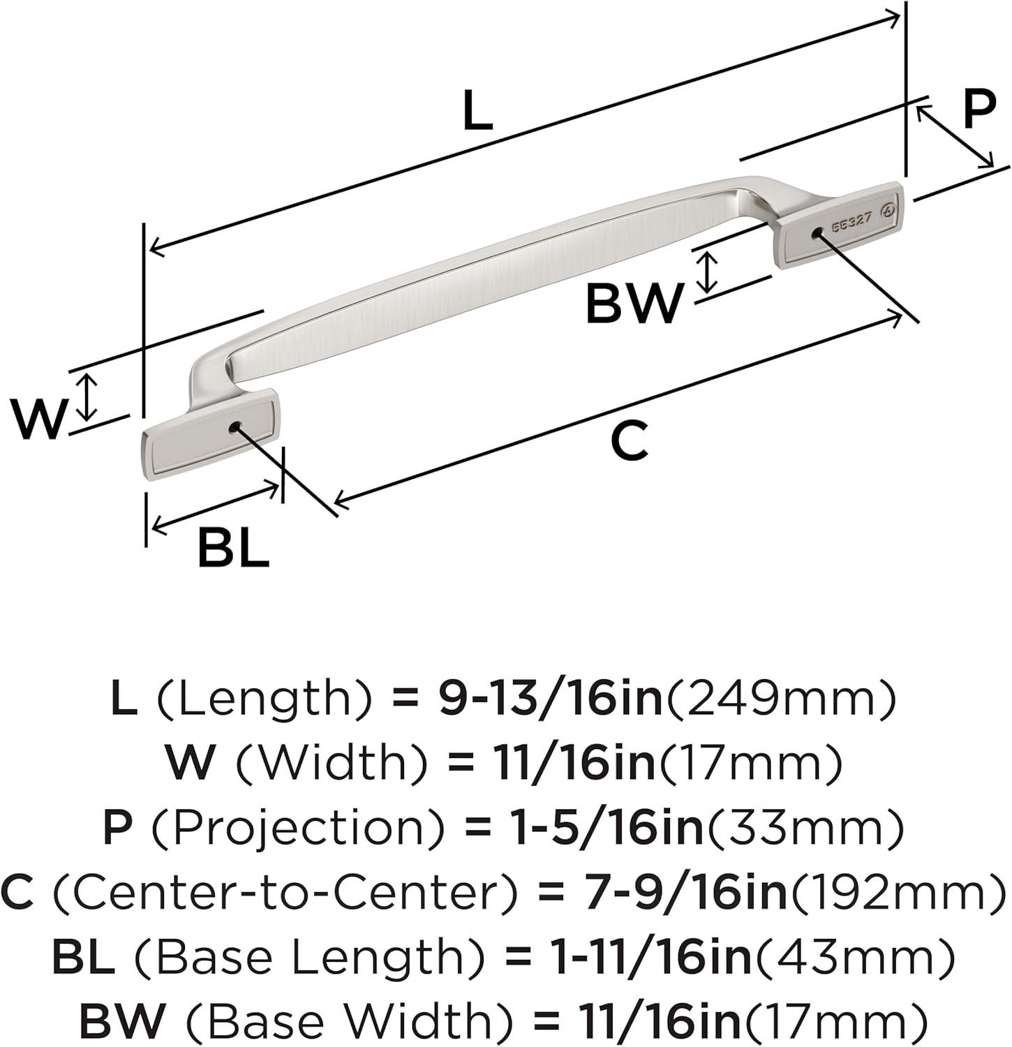 Amerock Highland Ridge 7-9/16 inch (192mm) Center-to-Center Satin Nickel Cabinet Pull