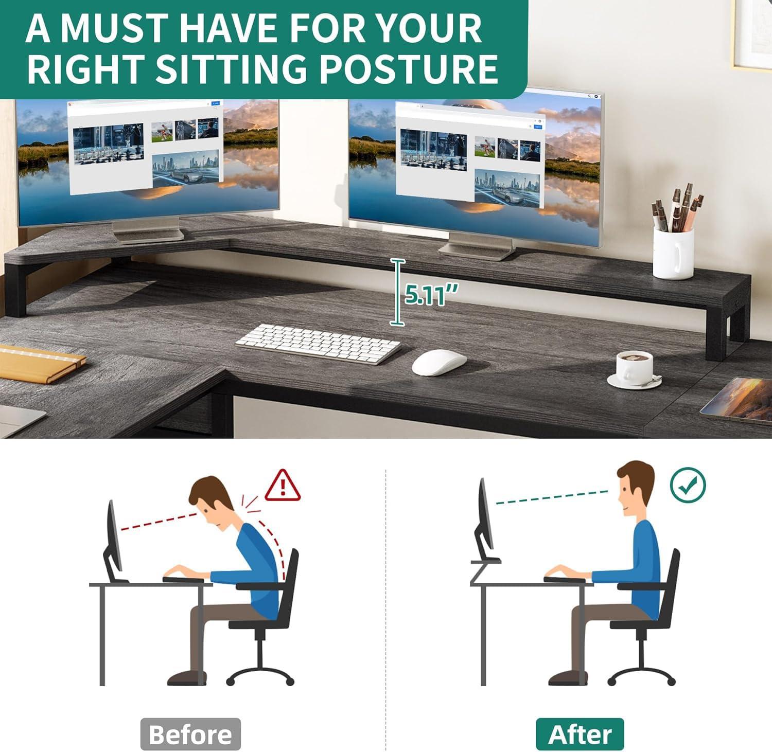 L Shaped Computer Desk with File Drawer, 65" L Shaped Desk with Monitor Stand, Height Adjustable Standing Desk , Gray