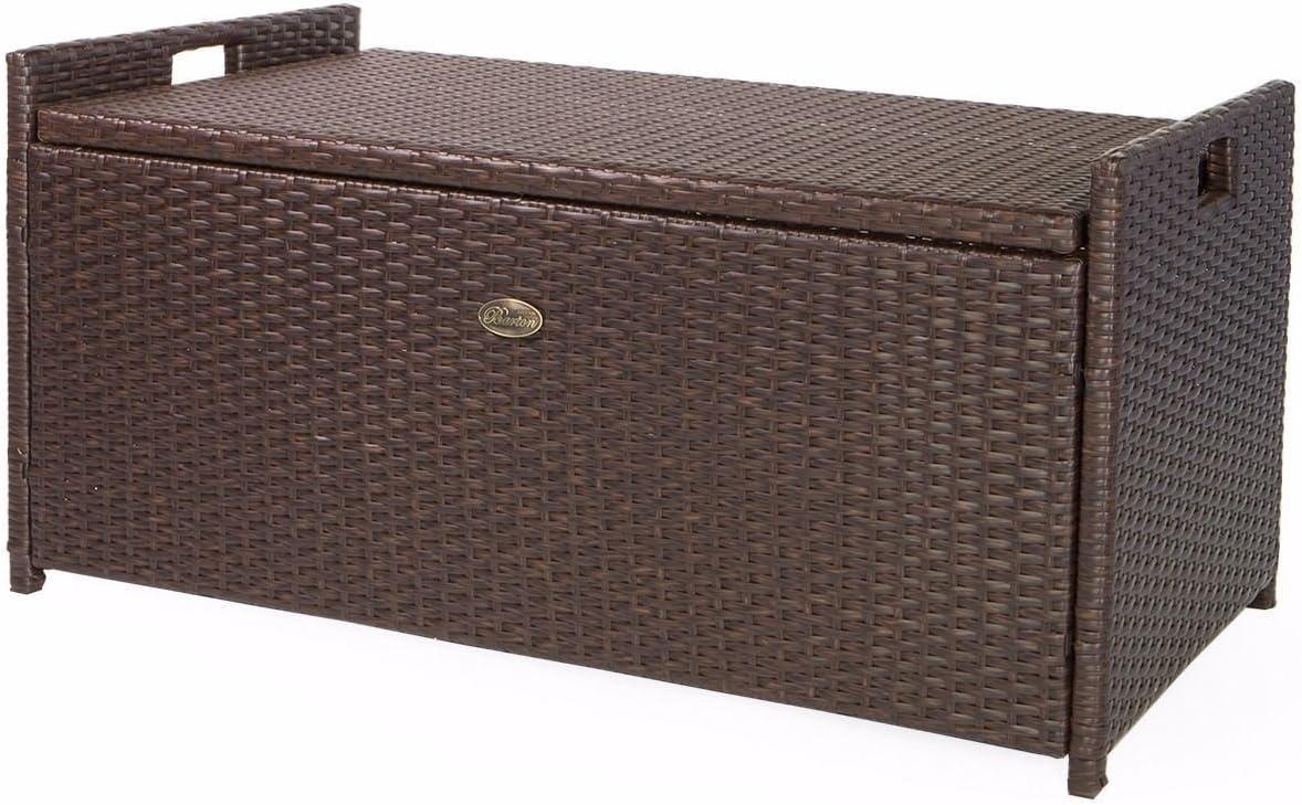 Barton Outdoor Storage Bench Deck Box Wicker Patio Furniture Water Resistance with Seat Cushion 60-Gallon, Brown