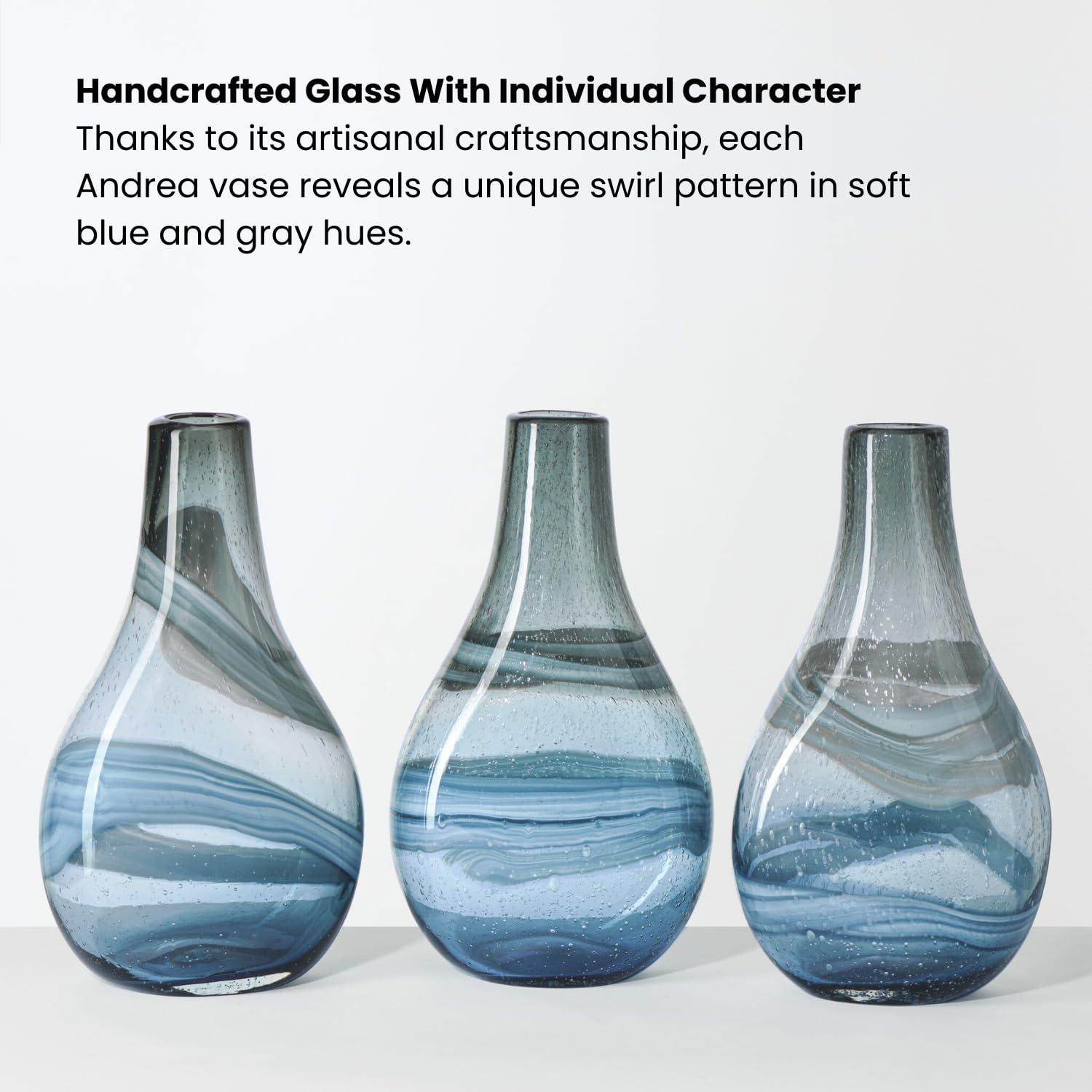 Torre & Tagus Andrea Swirl Glass Tall Bulb Vase - Blue, 14.25"