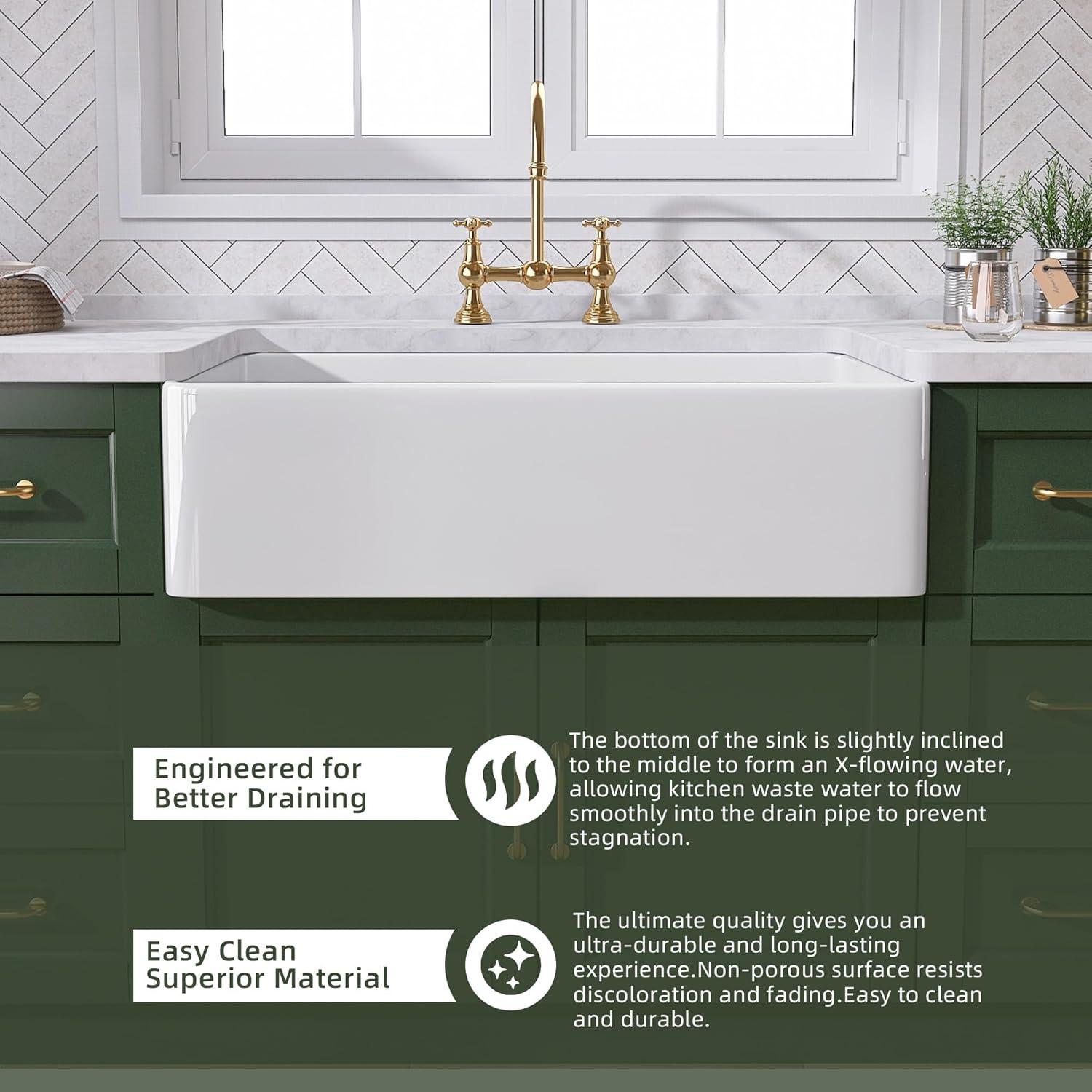 TUKTUK White Farmhouse Sink 36 inch Fireclay Farm Sink Apron Front Single Bowl Kitchen Sinks Deep Large Capacity Porcelain Ceramic Sink Undermount Luxury Bottom Grid & Strainer Drain Included