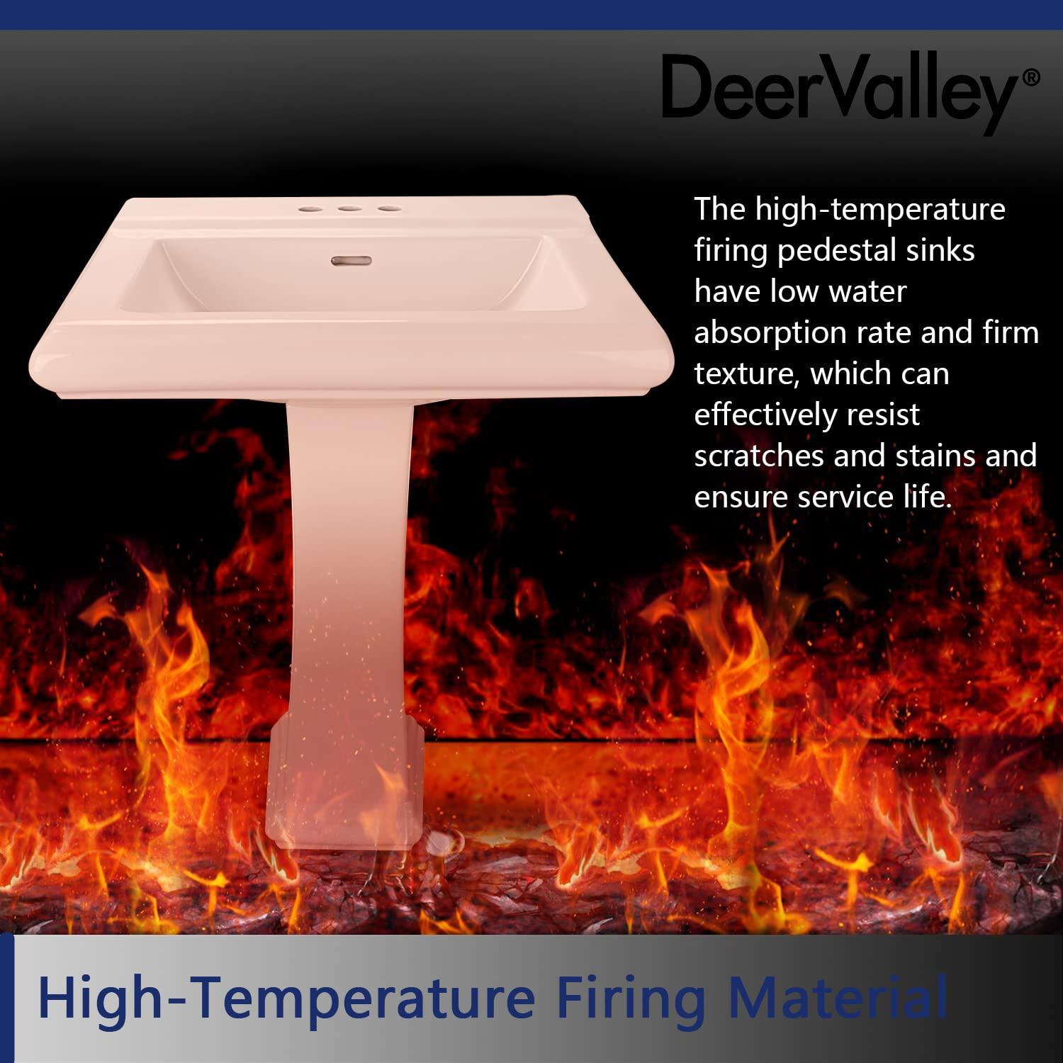 DeerValley Apex 34" Tall Rectangular Vitreous China Pedestal Bathroom Sink with Overflow DV-1P521