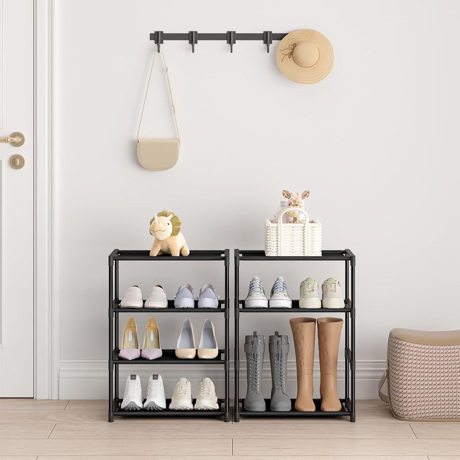 Black 4-Tier Stackable Metal Shoe Rack