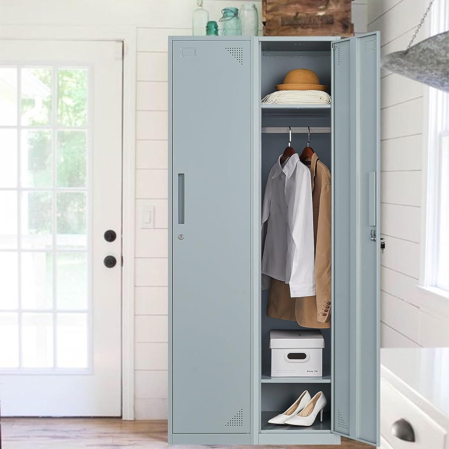 SISESOL Metal Locker Storage Cabinet with Doors and Shelves Metal Lockers with 6 Doors,71" Lockable Small Locker Storage Cabinet for Employees,School, Office, Home, Gym (Gray)