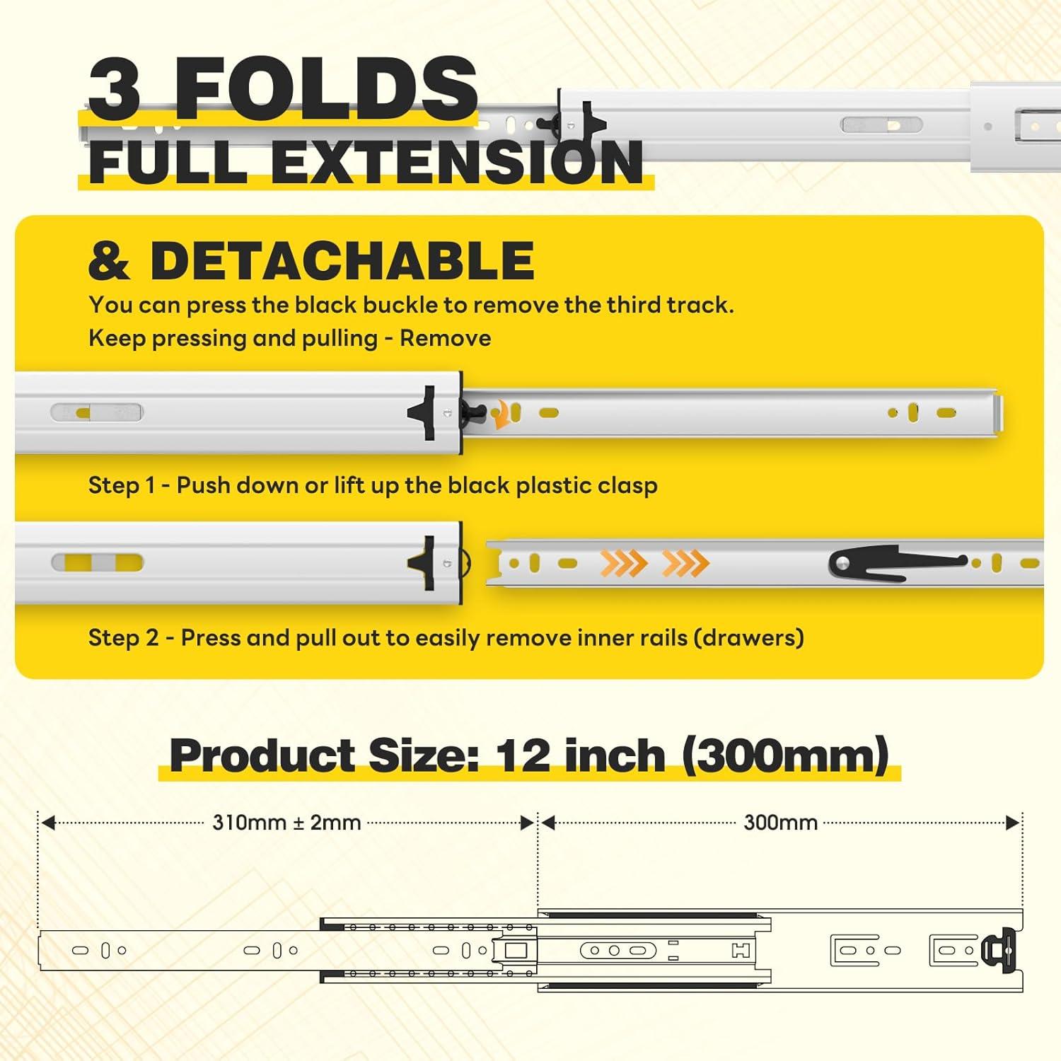 ZHUOJUN 1 Pair 150 lb Load Capacity Heavy Drawer Slides 12 14 16 18 20 22 24 26 28 30 32 34 36 38 40 Inch Side Mount Ball Bearing Runner Full Extension Tool Box Rails Glide(without Lock,18 inch) C30