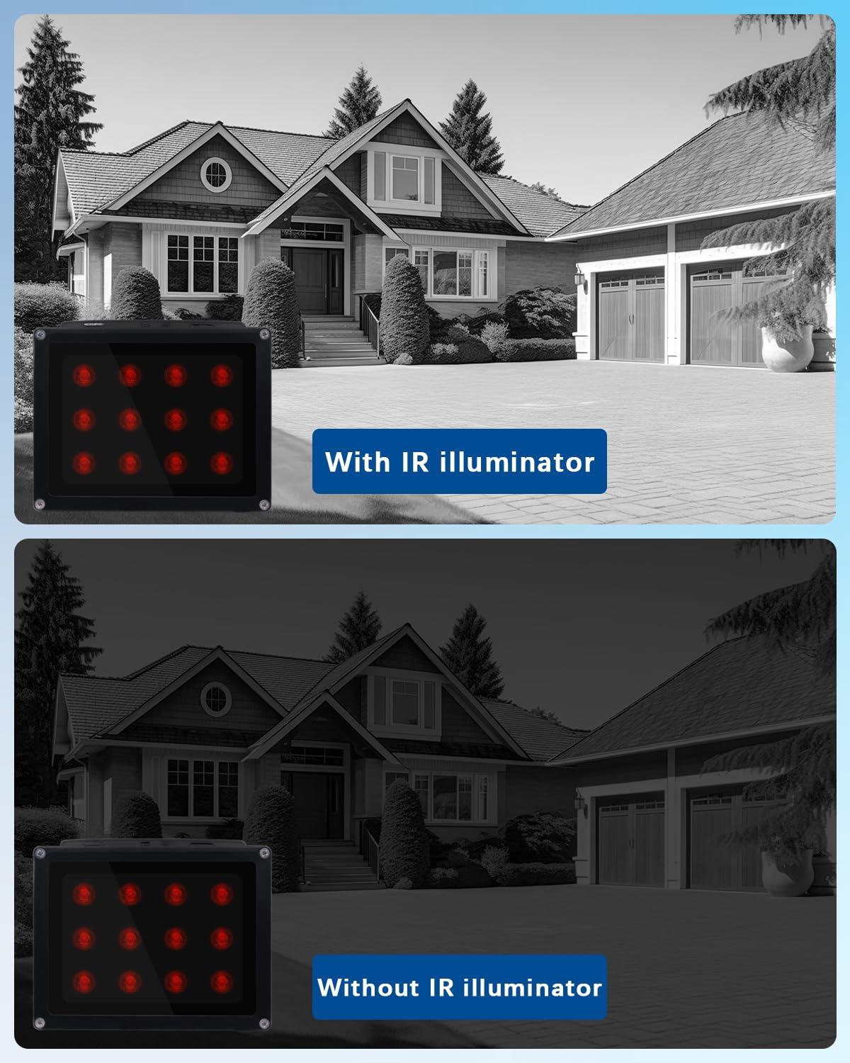 【12 LED Waterproof 】 IR Illuminator 90 Degree Wide Angle Long Range Infrared Light, 120ft 850nm IR Flood Lights with Power Adapter for Night Vision CCTV & IP Security Camera