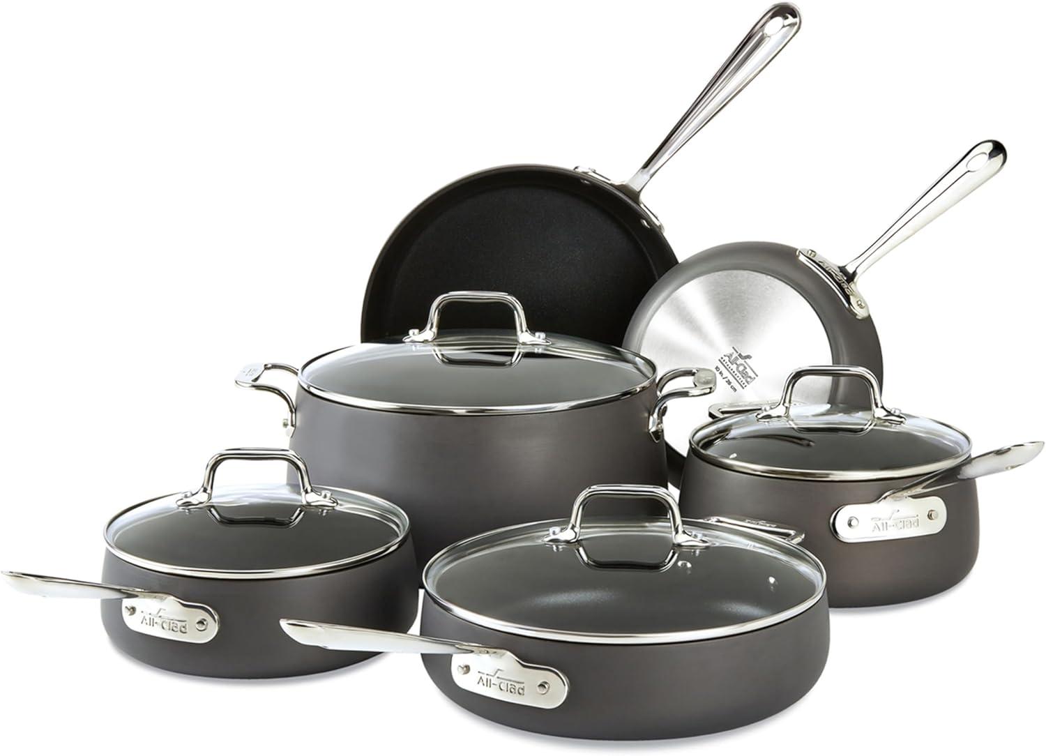 10-Piece Hard Anodized Nonstick Cookware Set with Stainless Steel Handles