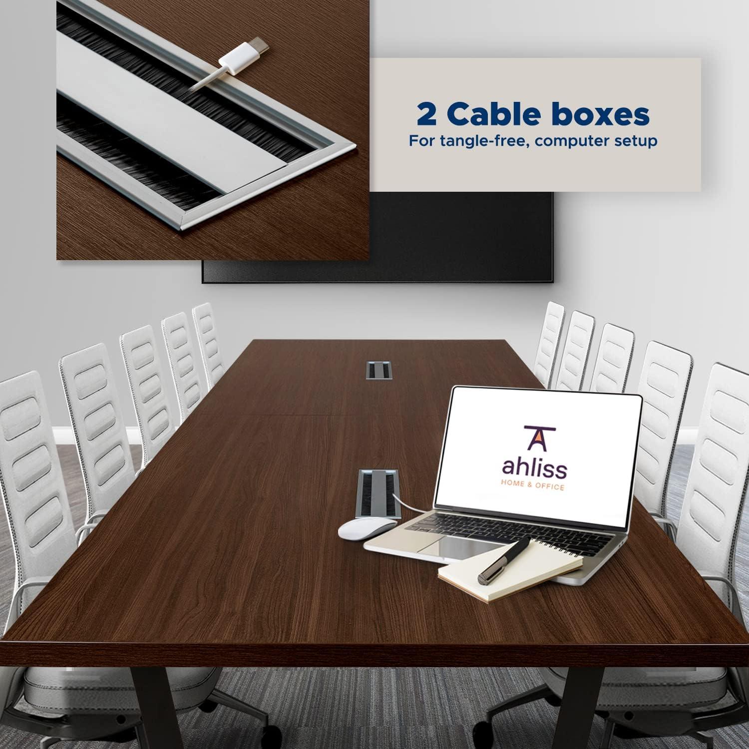 Modern Dark Brown Wood and Metal Rectangular Conference Table