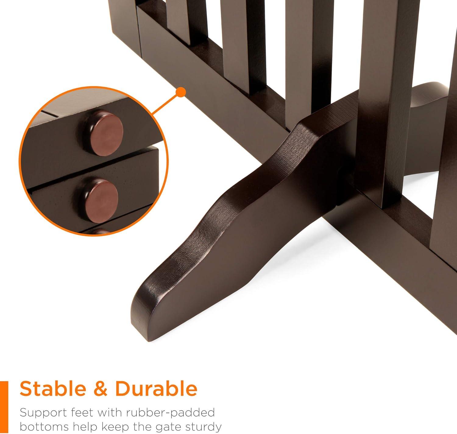 Best Choice Products 31.5in 3-Panel Freestanding Wooden Pet Gate w/ Walk Through Door, Adjustable Pen - Espresso