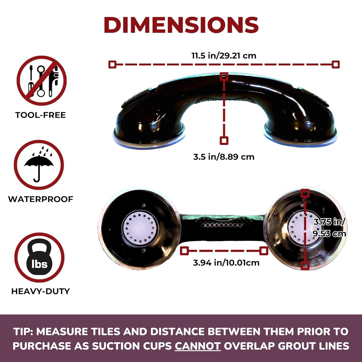 Black 12-Inch Metal Suction Cup Grab Bar