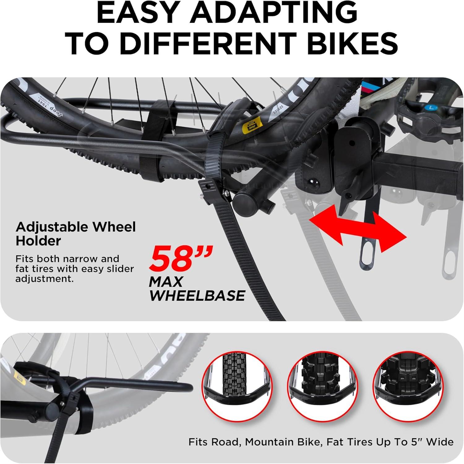 Young Electric Bike Rack 200lb Capacity Alloy Steel Hitch Mount Style for Cars Trucks SUVs RV, fits Bikes with up to 5-inch Fat Tire Carrier Rack, with 2'' Receiver