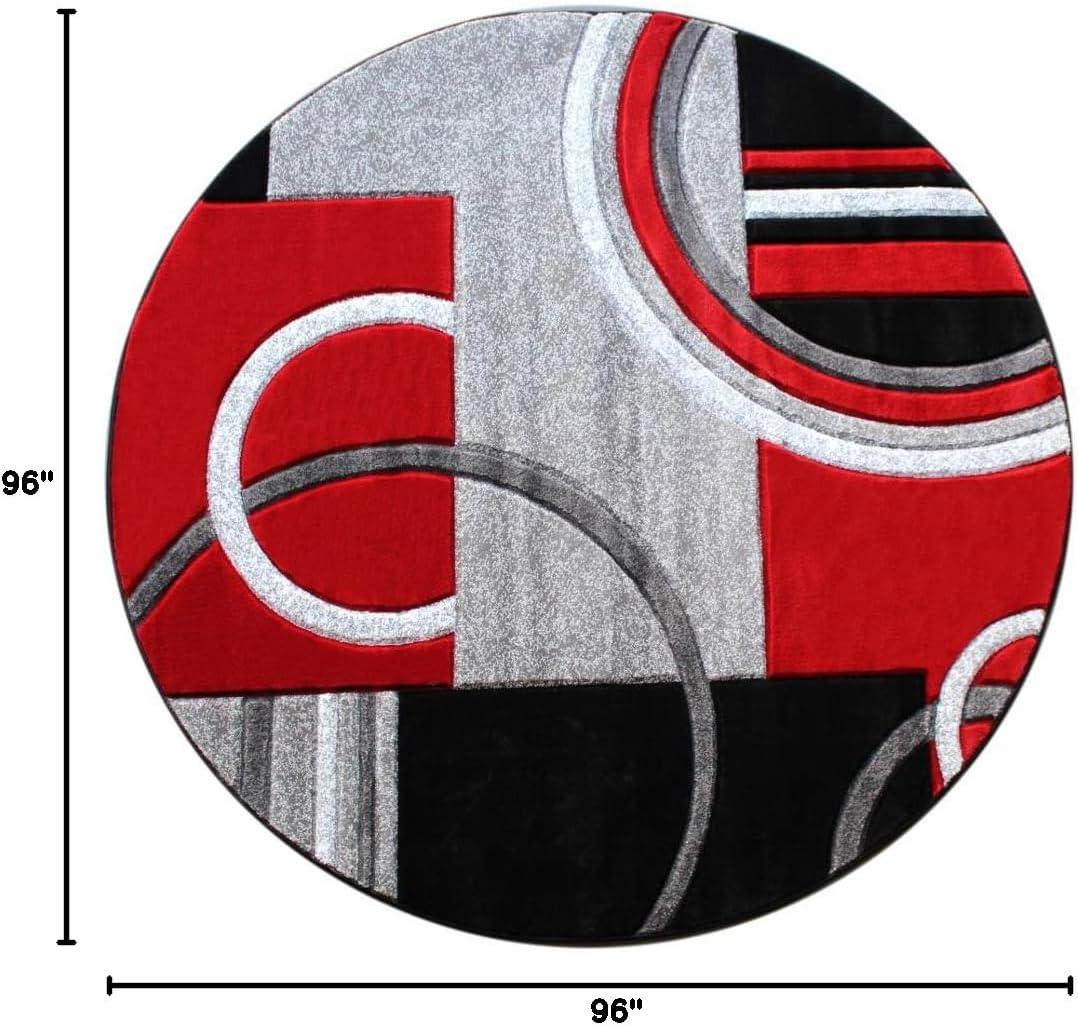 Masada Rugs Sophia Collection Hand Carved Round Area Rug Modern Contemporary Red Grey Black (8 Feet X 8 Feet) Round