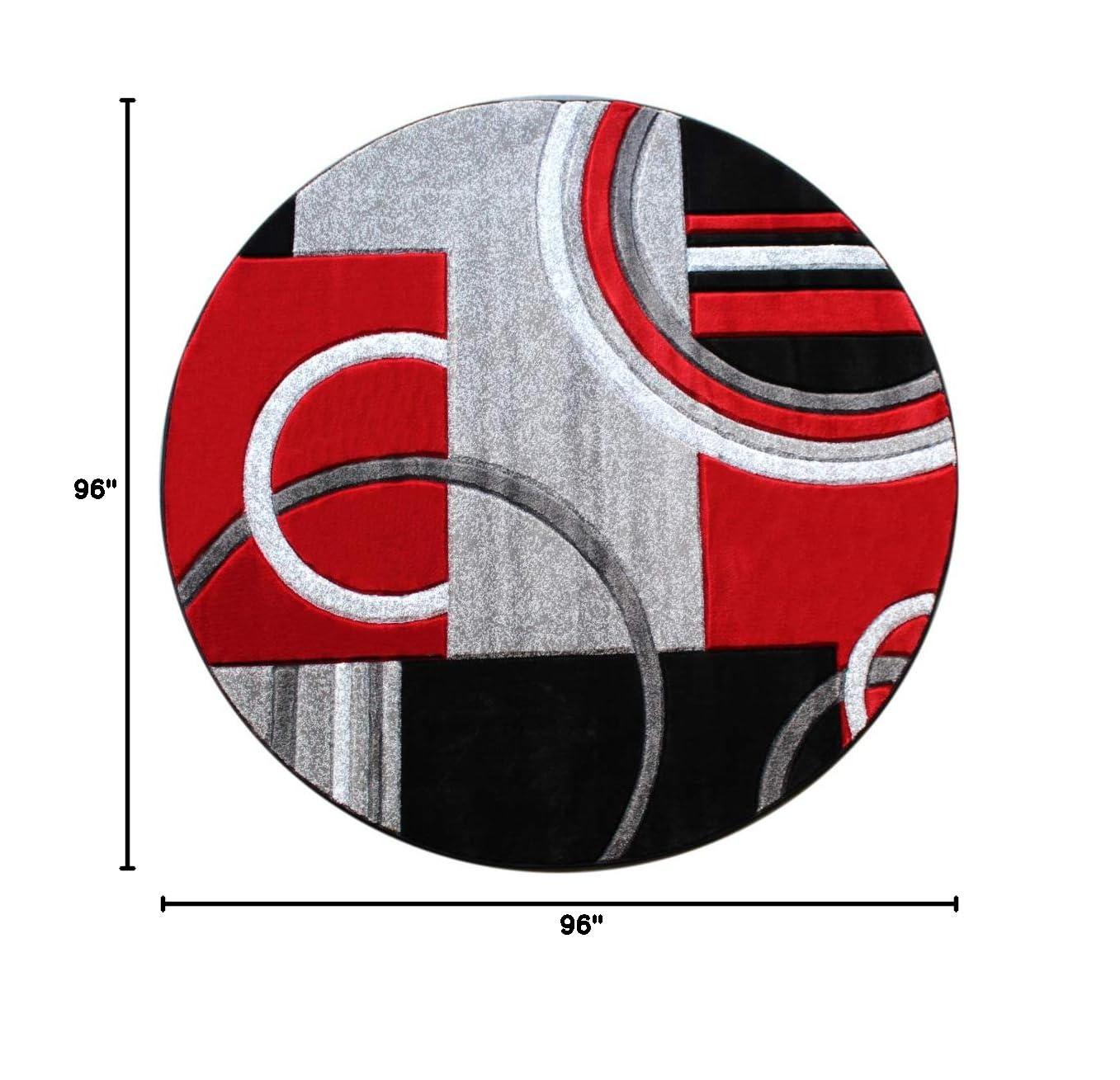 Masada Rugs Sophia Collection Hand Carved Round Area Rug Modern Contemporary Red Grey Black (8 Feet X 8 Feet) Round
