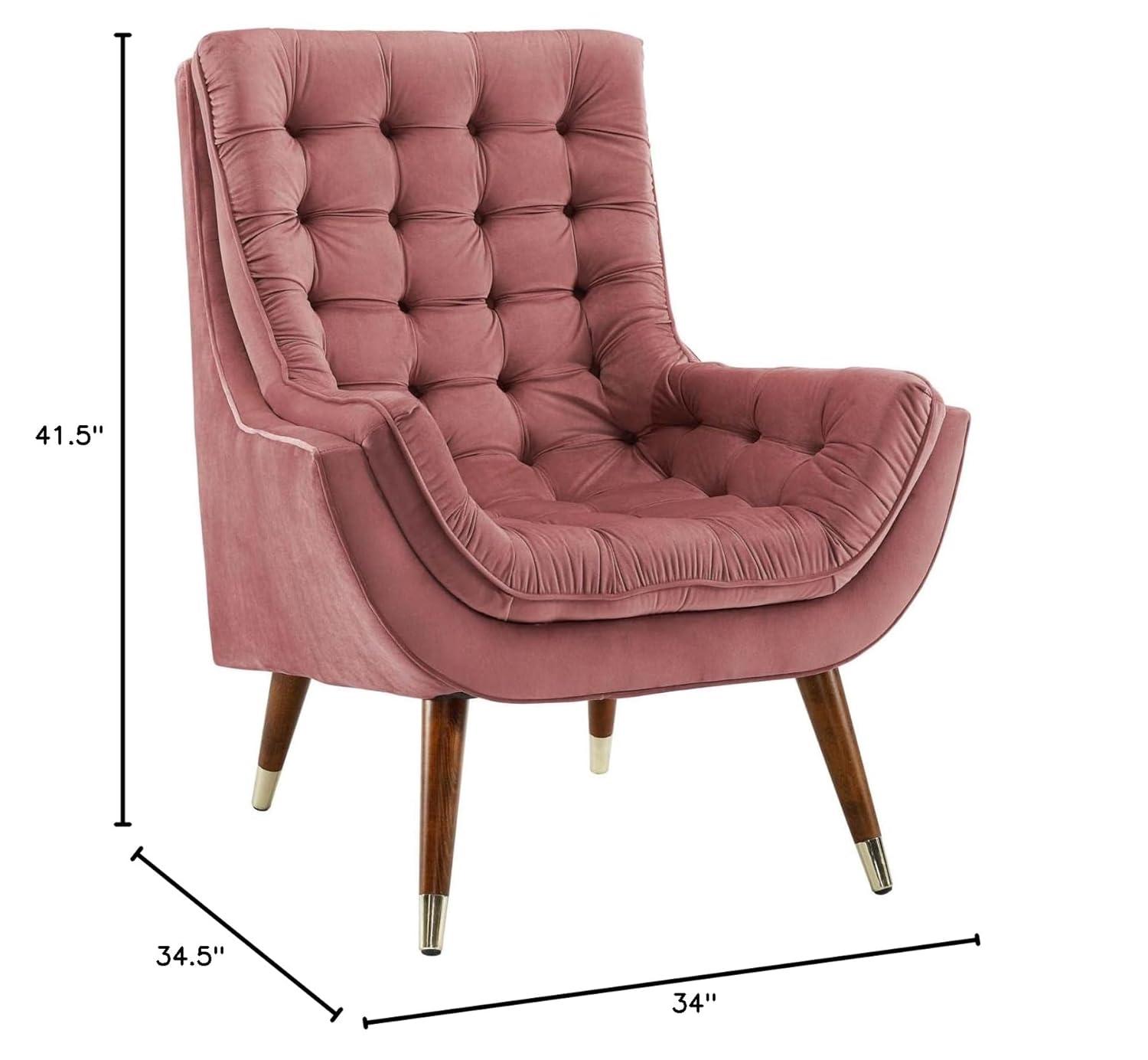 Modway Suggest Button Tufted Performance Velvet Lounge Chair in Dusty Rose