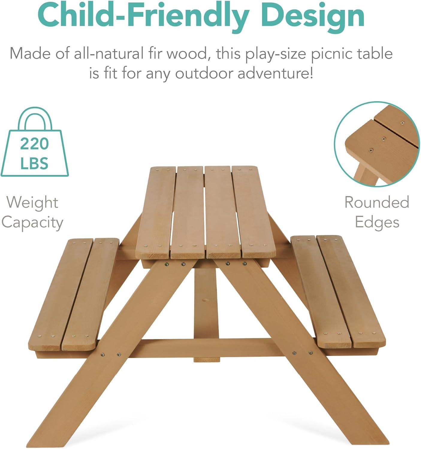 Best Choice Products Kids Wooden Picnic Table, Outdoor Activity Table w/ Adjustable Umbrella, Seats - Natural/Dark Pink