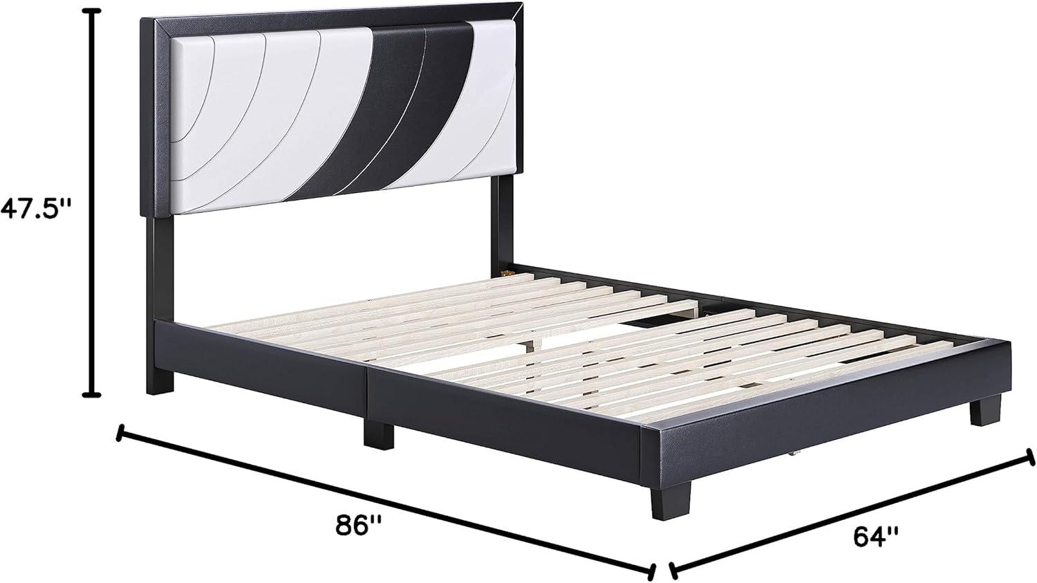 Nautical Wave Queen Platform Bed in White & Black Faux Leather