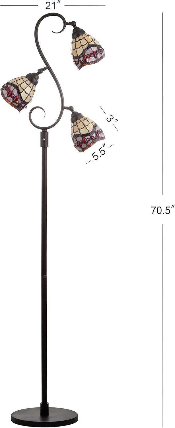 JONATHAN Y JYL8013A Walker Tiffany-Style 70.5" Multi-Light LED Floor Lamp, Traditional for living room, dinning room, bedroom, office Bulb Included, Bronze
