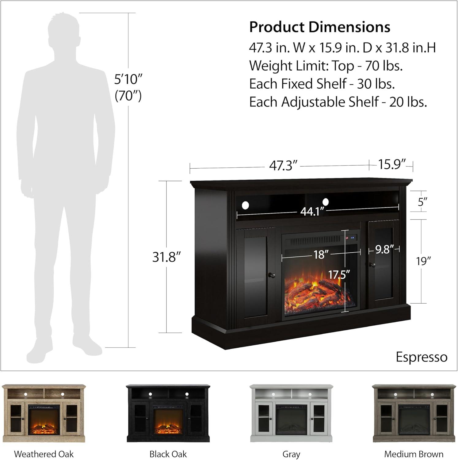 Ameriwood Home Chicago Electric Fireplace Space Heater TV Console for TVs up to a 50", Black Oak