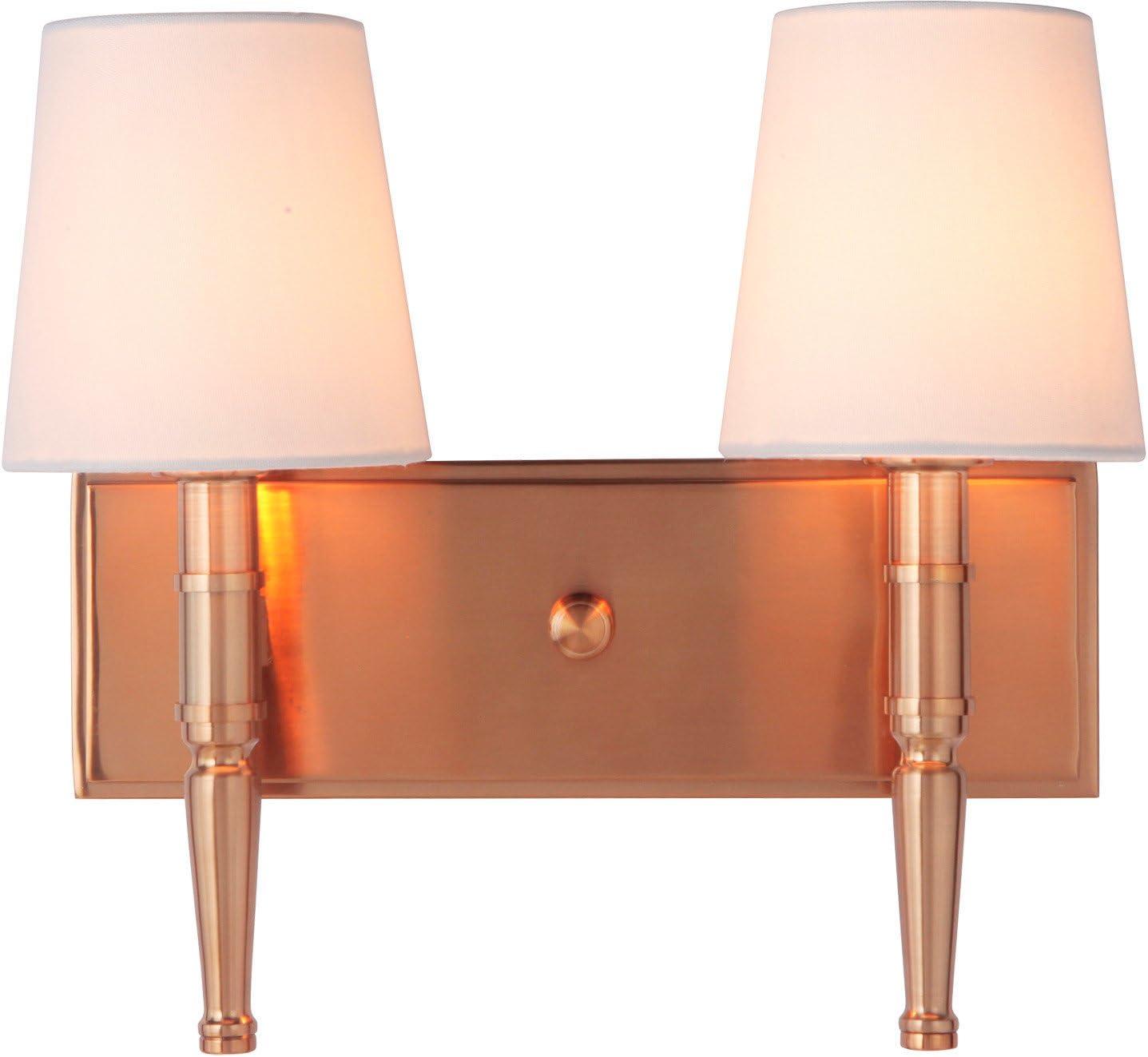 Satin Brass Double Light Vanity with Linen Shades