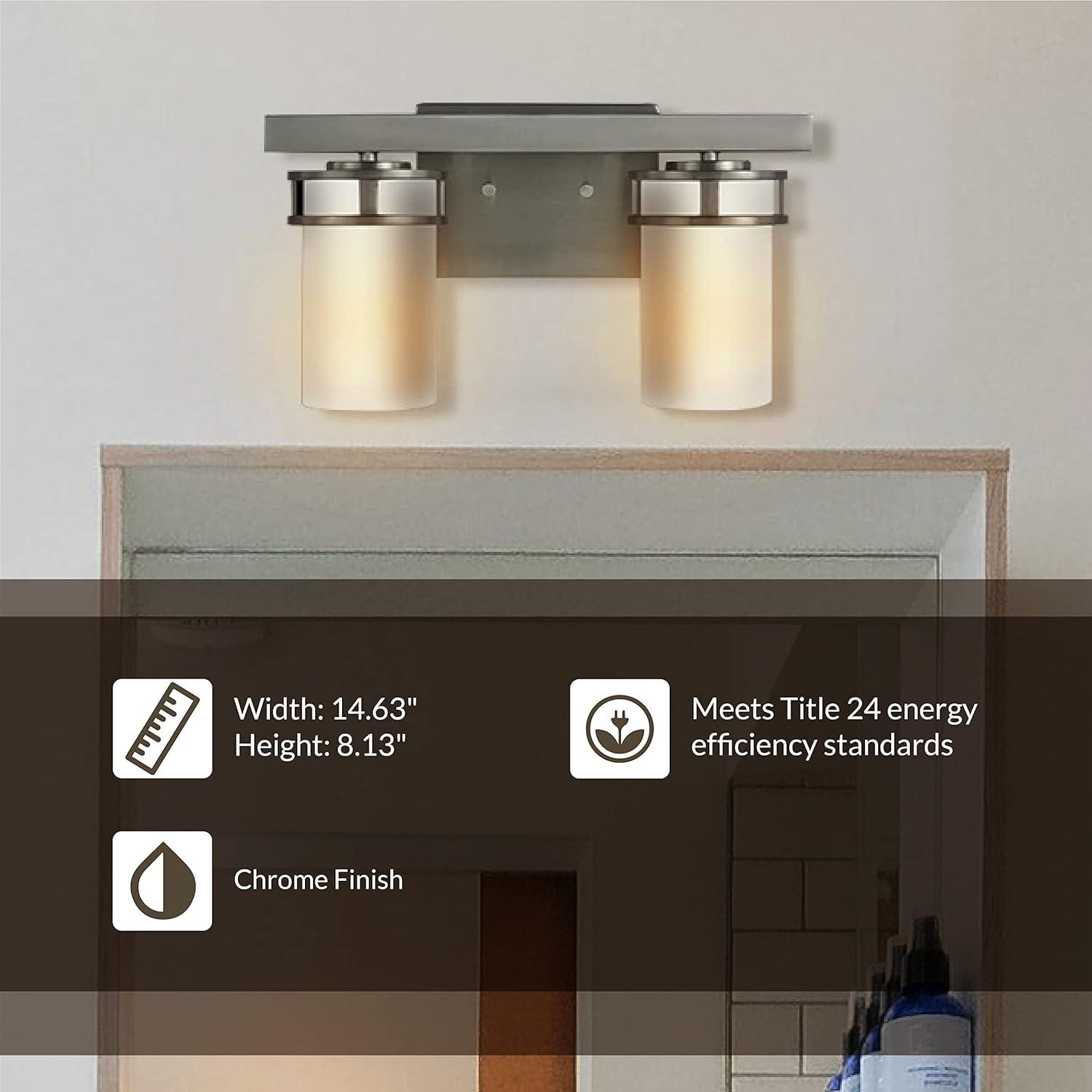 Generation Lighting 2-Light Robie Bath Fixture Wall Lamp Chrome 4421602-05, Bathroom Light Fixture for Home Decor, Vanity Light Fixture Uses A19 Standard or LED Light Bulbs