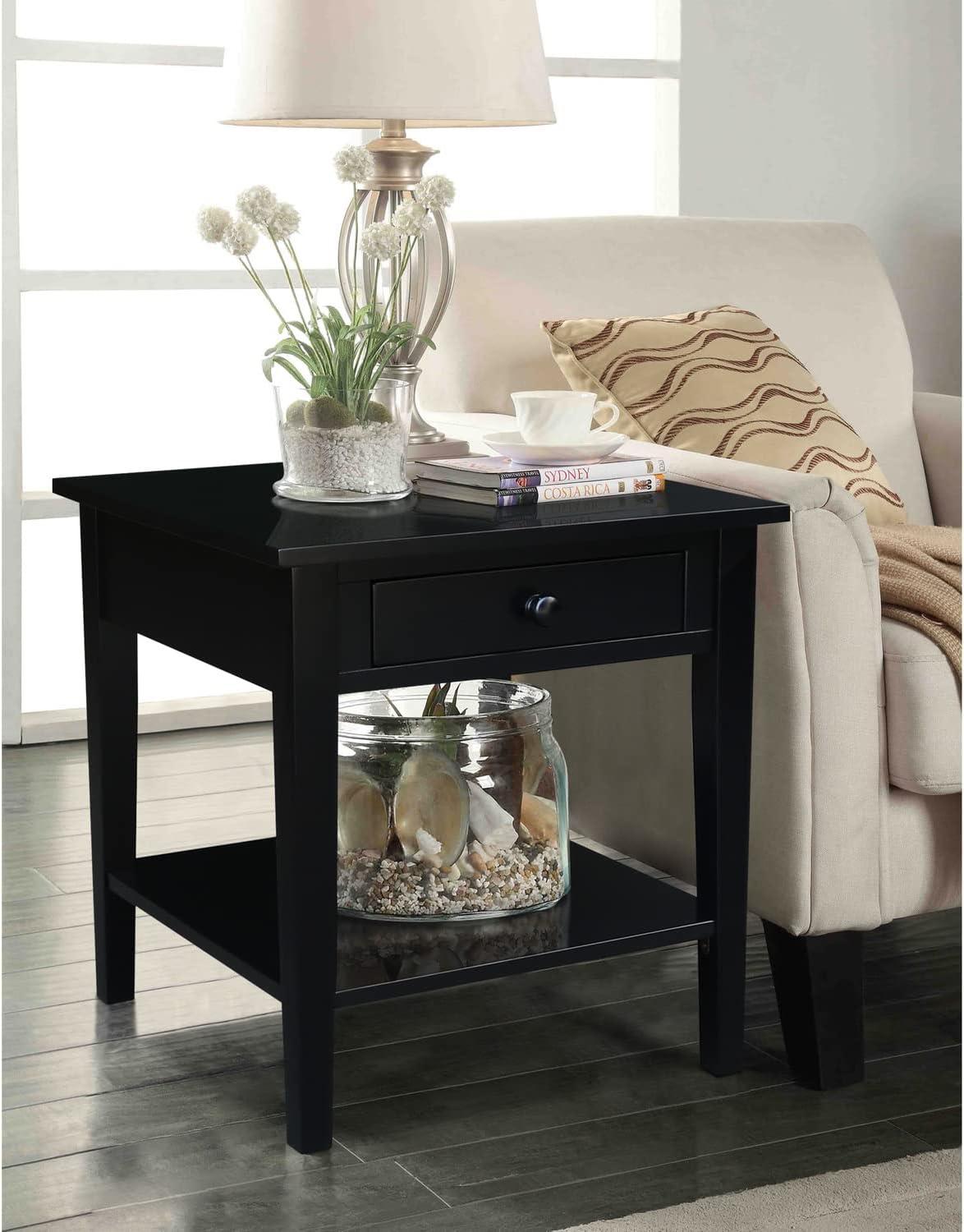 Black Solid Wood Square End Table with Storage, 24x24