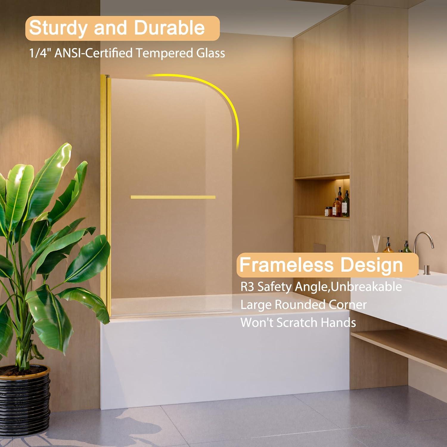 31 In. W * 55 In. H Frameless Shower Doors For Bathtub, 1/4" (6Mm) Thick SGCC Tempered Glass Door, Pivot Shower Door Panel For Bathroom