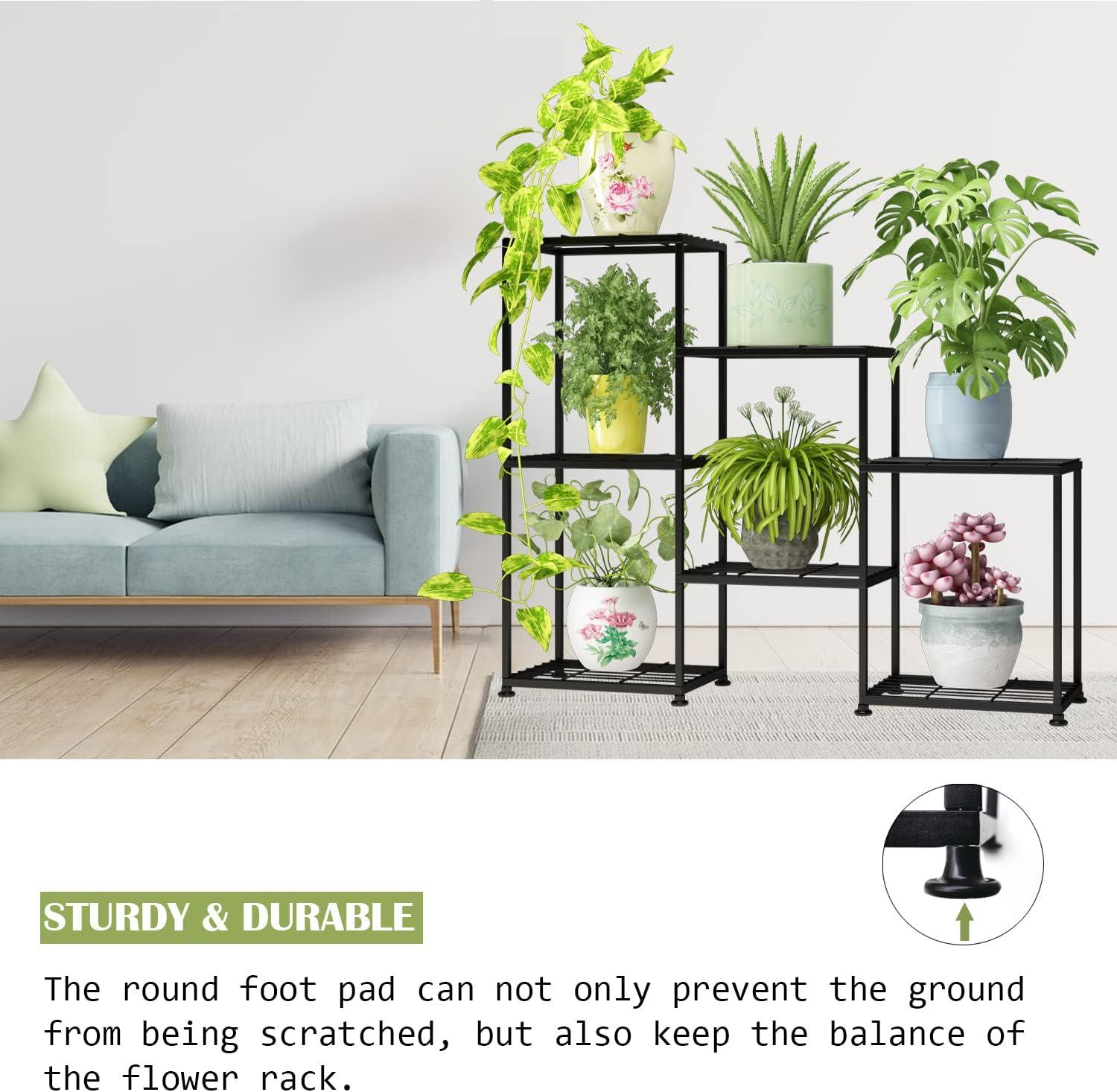 Metal Plant Stand Indoor Metal Plant Stands Outdoor Tiered Plant Shelf for Multiple Plants, 3 Tiers 7 Potted Ladder Plant Holder Table Plant Pot Stand for Window Garden Balcony Living Room