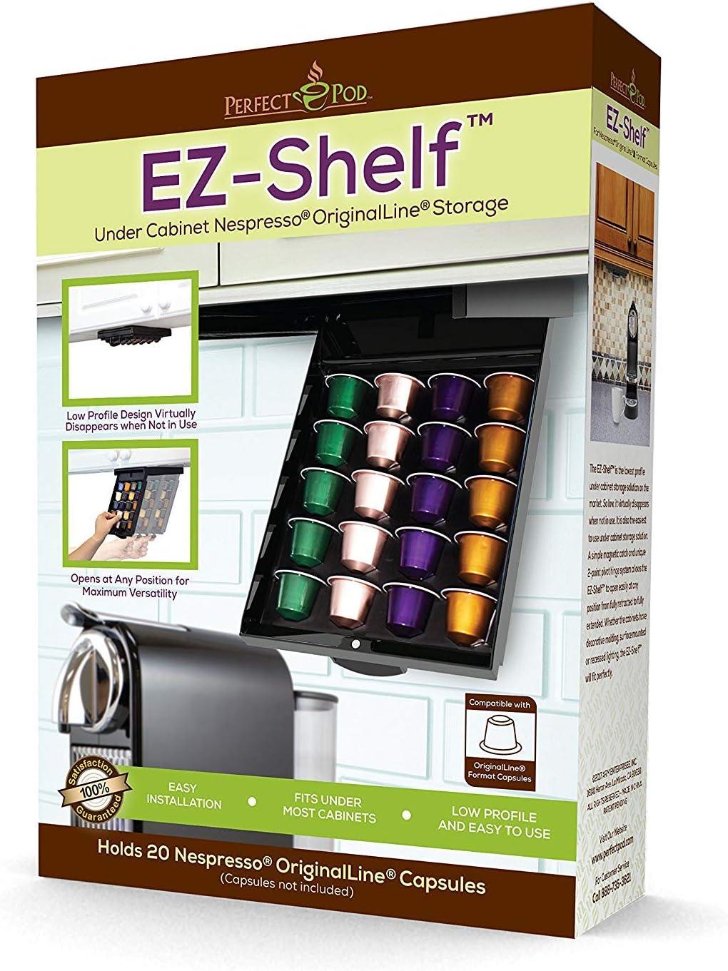 Perfect Pod EZ-Shelf Coffee Pod Holder for Nespresso Original Line Pod Capsules | Under Cabinet, Storage Drawer Tray Organizer