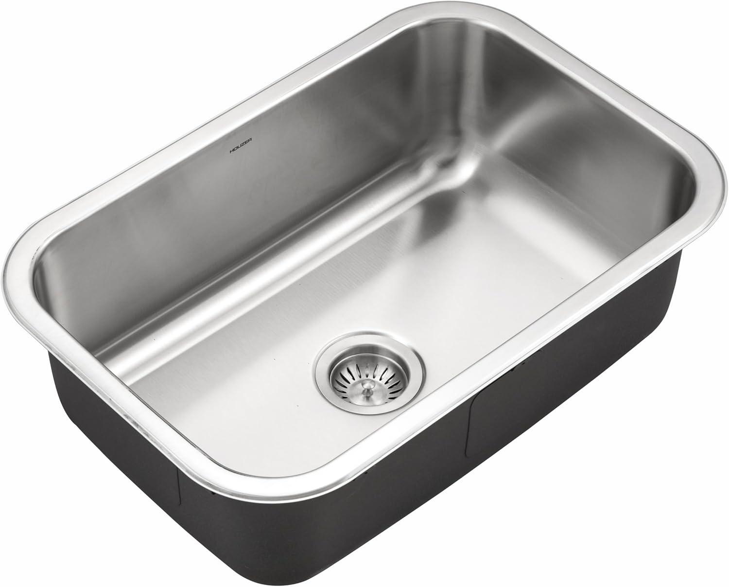 Houzer 27 in Stainless Undermount Single D Bowl Kitchen Sink with Strainer- MS-2700-1