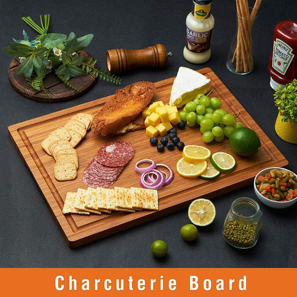 Large Bamboo Cutting Board with Juice Grooves and Handles