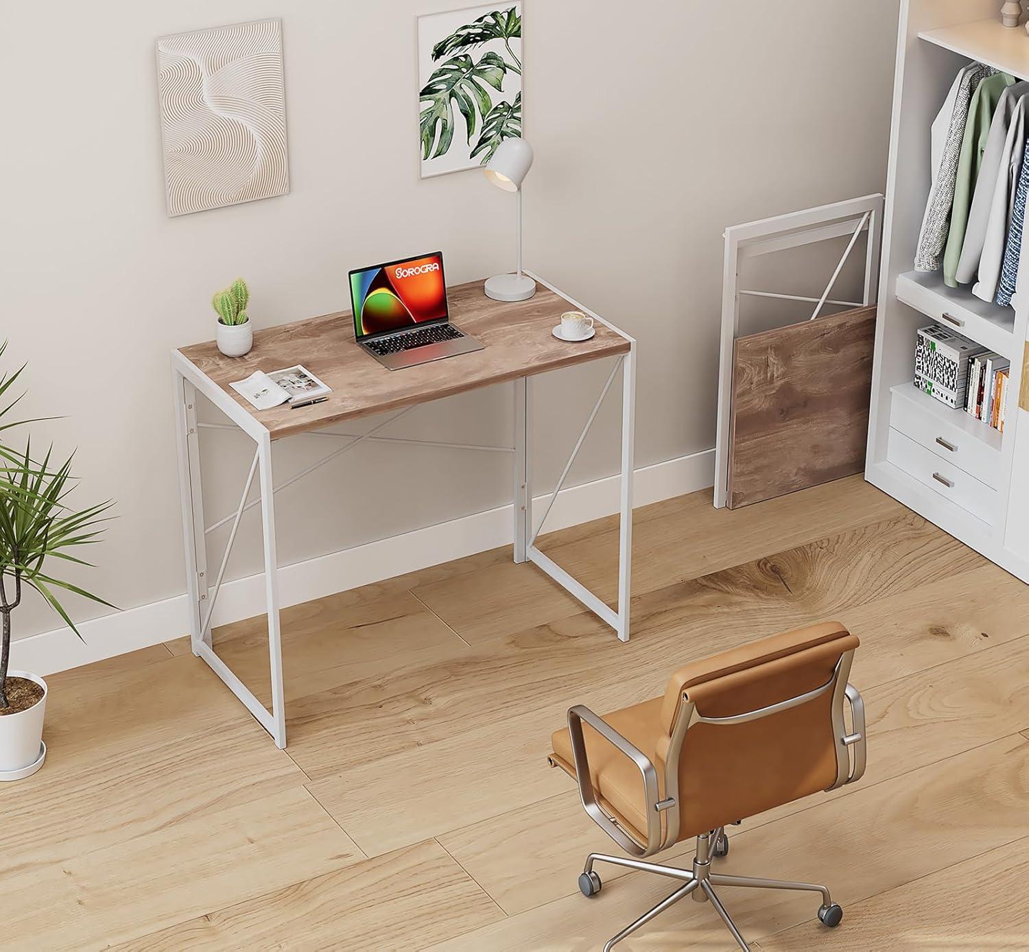 Coavas Folding Desk 31.5 inch Foldable Small Portable Computer Desks, Spaces Saving Writing Sturdy Table for Bedroom, Home Office, Dorm, Apartment, Pre Assembled, Oak