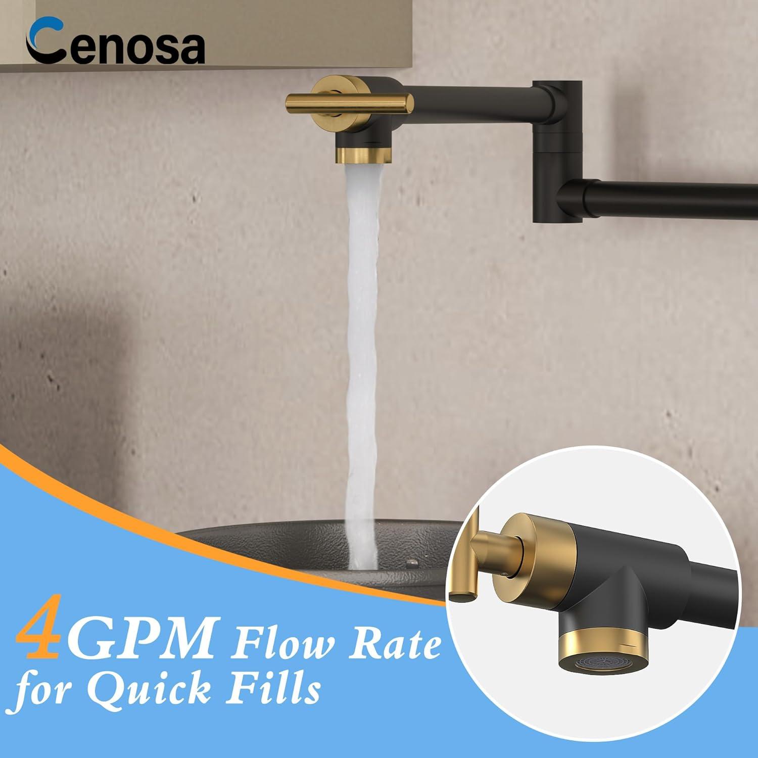 Black and Gold Wall Mounted Double Handle Pot Filler Faucet