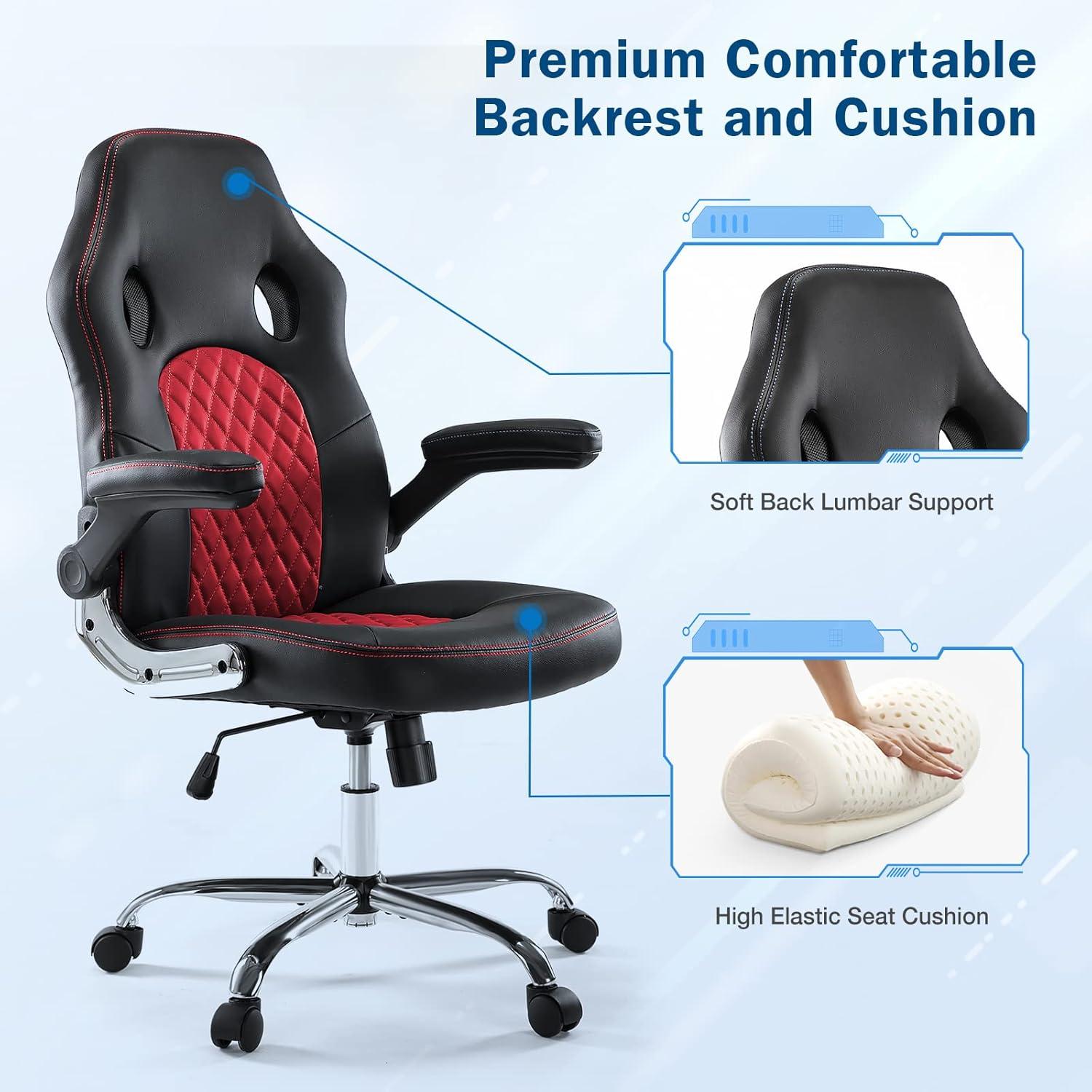 Black and Red PU Leather Ergonomic Gaming Office Chair