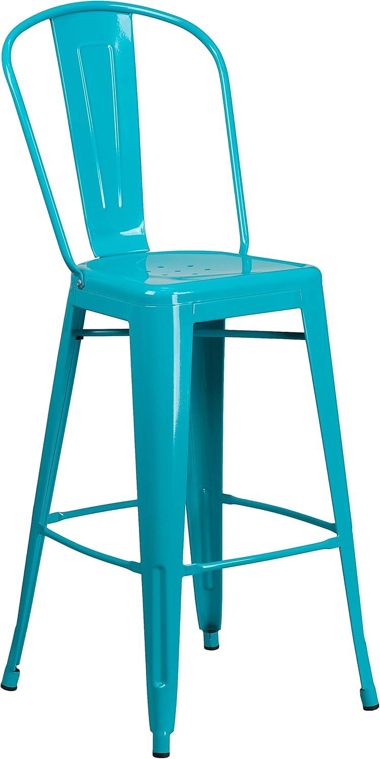 Flash Furniture Commercial Grade 30" High Crystal Teal-Blue Metal Indoor-Outdoor Barstool with Back