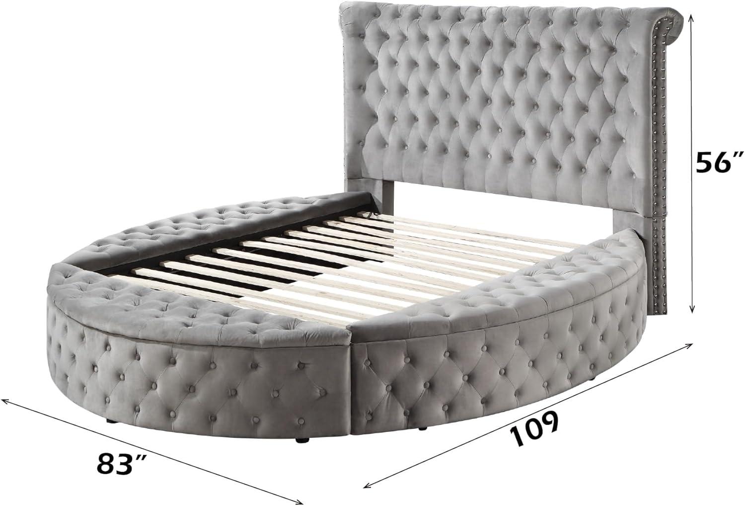 109" Queen Bed Gaiva Bed Gray Velvet - Acme Furniture: Elegant Nailhead, Button-Tufted Design, Wood Composite Frame