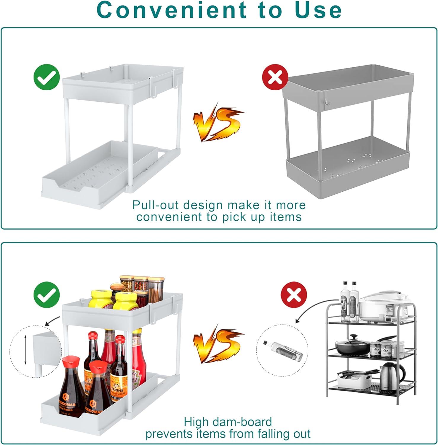 White ABS 2-Tier Sliding Under Sink Organizer Set