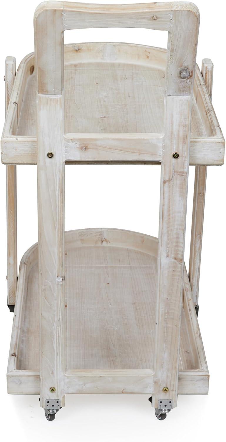 Alpine Corporation MBB174 Wood 2-Tier Rolling Storage Cart for Books, Plants, Decor, Rustic Storage Push Cart with 2 Shelves