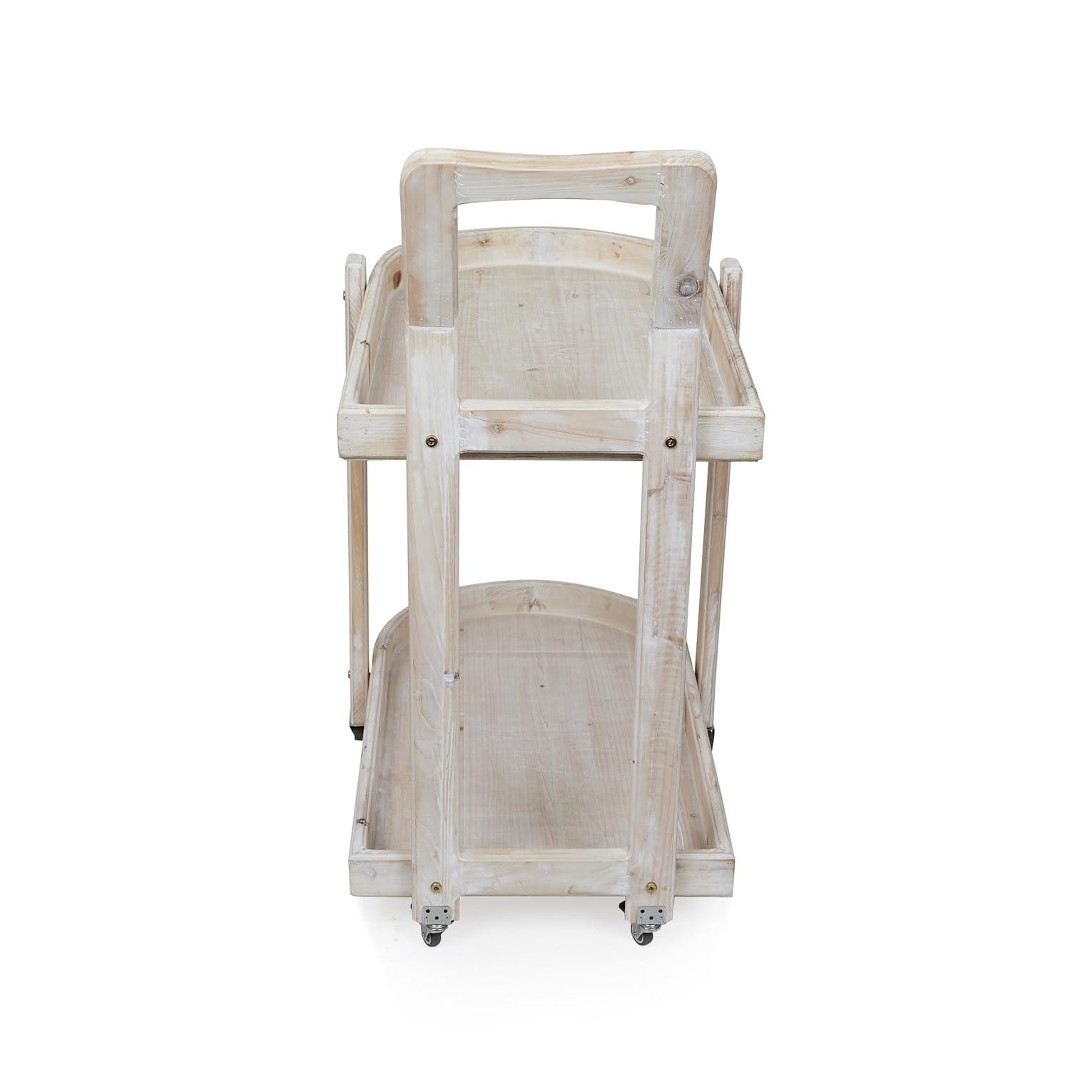 Alpine Corporation MBB174 Wood 2-Tier Rolling Storage Cart for Books, Plants, Decor, Rustic Storage Push Cart with 2 Shelves