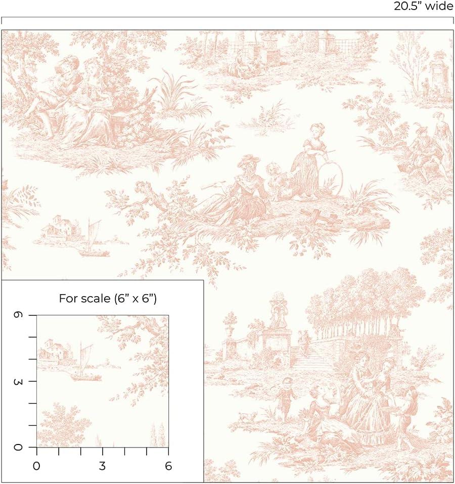 NextWall Chateau Toile Peel and Stick Wallpaper Pink: Vintage Vinyl, Self-Adhesive, Repositionable, Washable, 30.75 Sq Ft Coverage