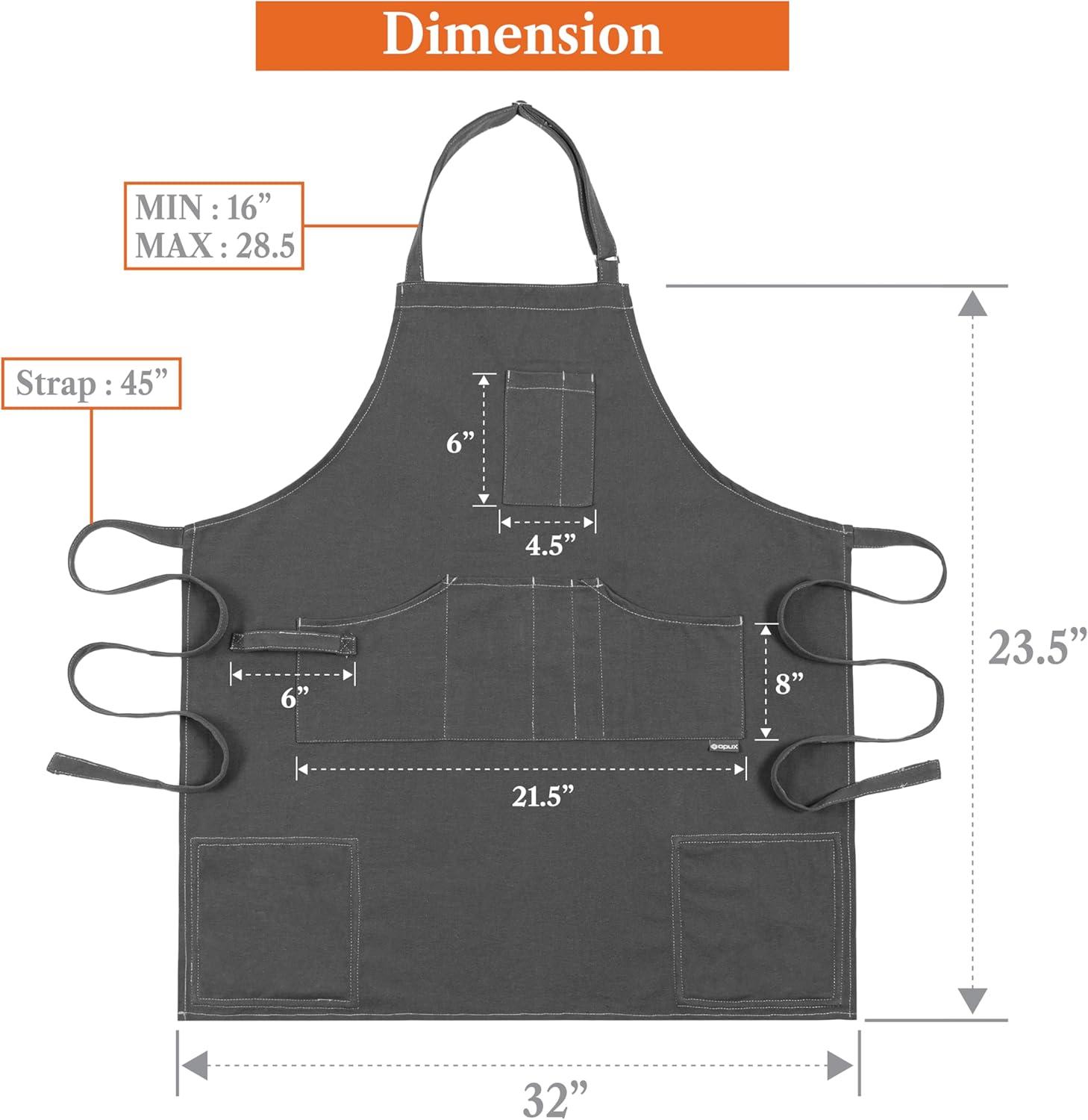 Gray Heavy Duty Cotton Canvas Chef Apron with Pockets