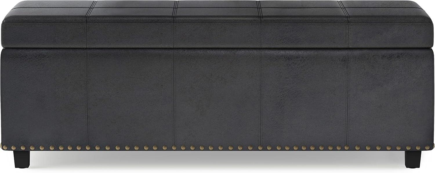 Simpli Home Kingsley Large Storage Ottoman In Distressed Black Vegan Faux Leather