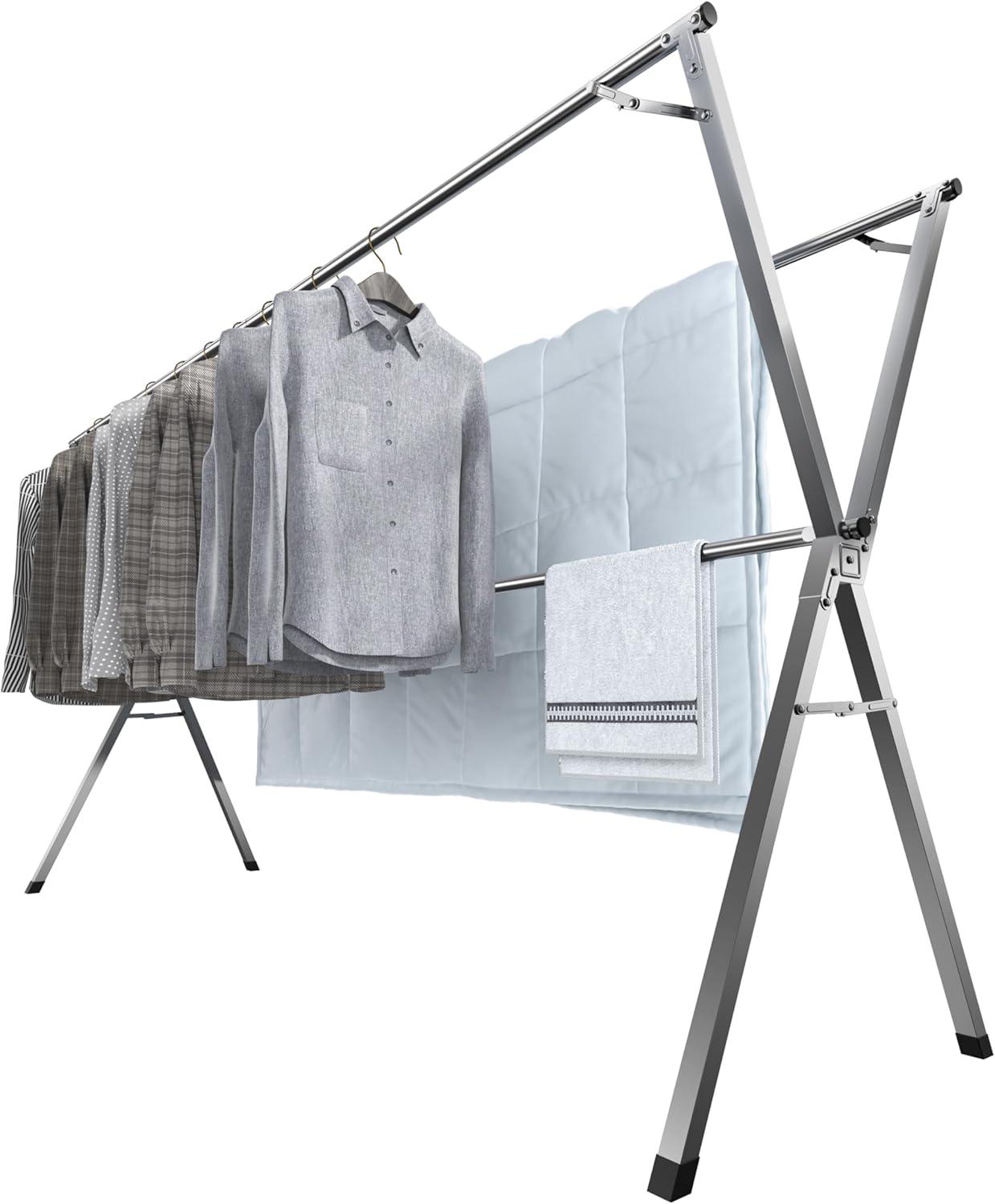 Laundry Drying Rack Wall Mounted Clothes Drying Rack Collapsible 31.5" Wide with 13.2 Linear Ft and 5 Aluminum Rods Drilling Template Long Screwdriver Bit 60 lbs Capacity White
