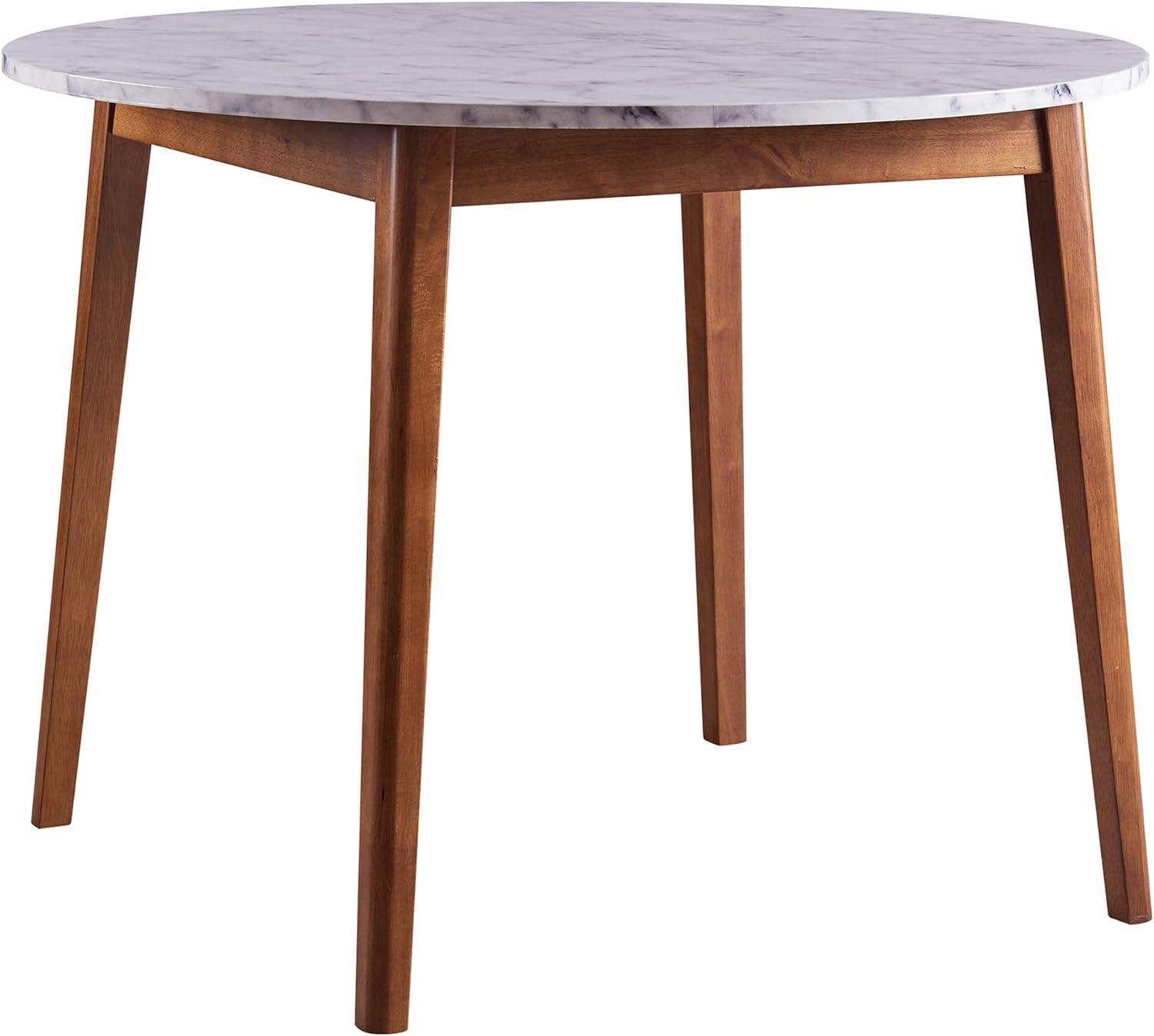 Ashton 40" Round White Faux Marble Dining Table with Walnut Base